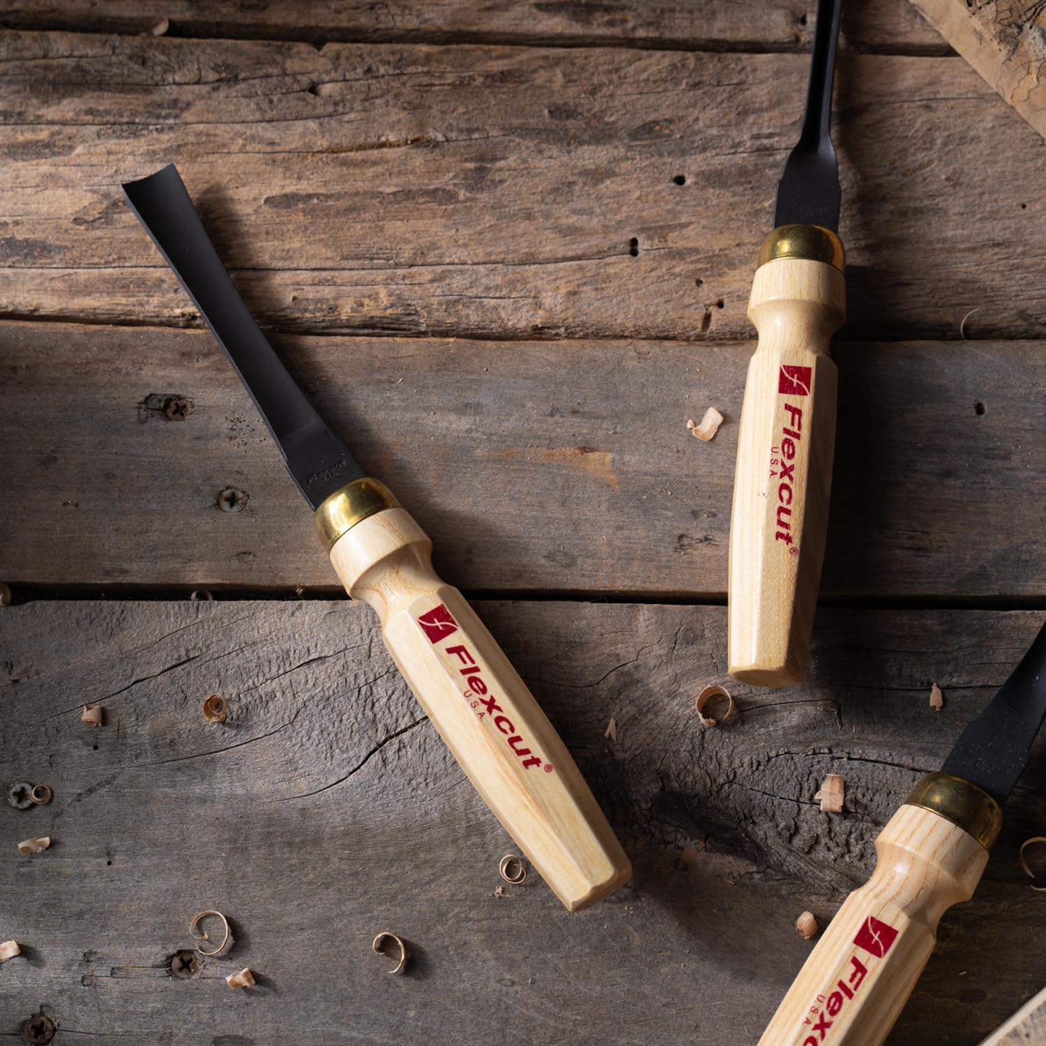 Flexcut Wood Carving Tools | 6-Piece Mallet Starter Set | Wood Carving Chisels and Gouges |1095 High Carbon Steel Blades | Ash Hardwood Handles| MC150 | Made in the U.S.A