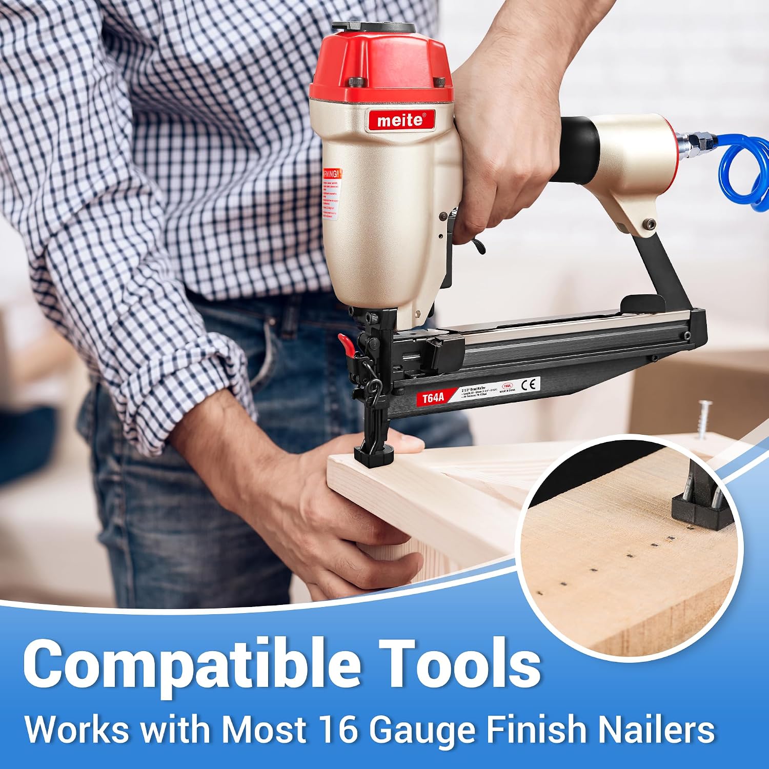 meite 16 Gauge Finish Nails 1-1/2 Inch Galvanized 16GA Straight Finish Nails for Finish Nailer Gun on Cabinet Baseboard Crown Molding Woodworking, 500PCS x 50 Boxes