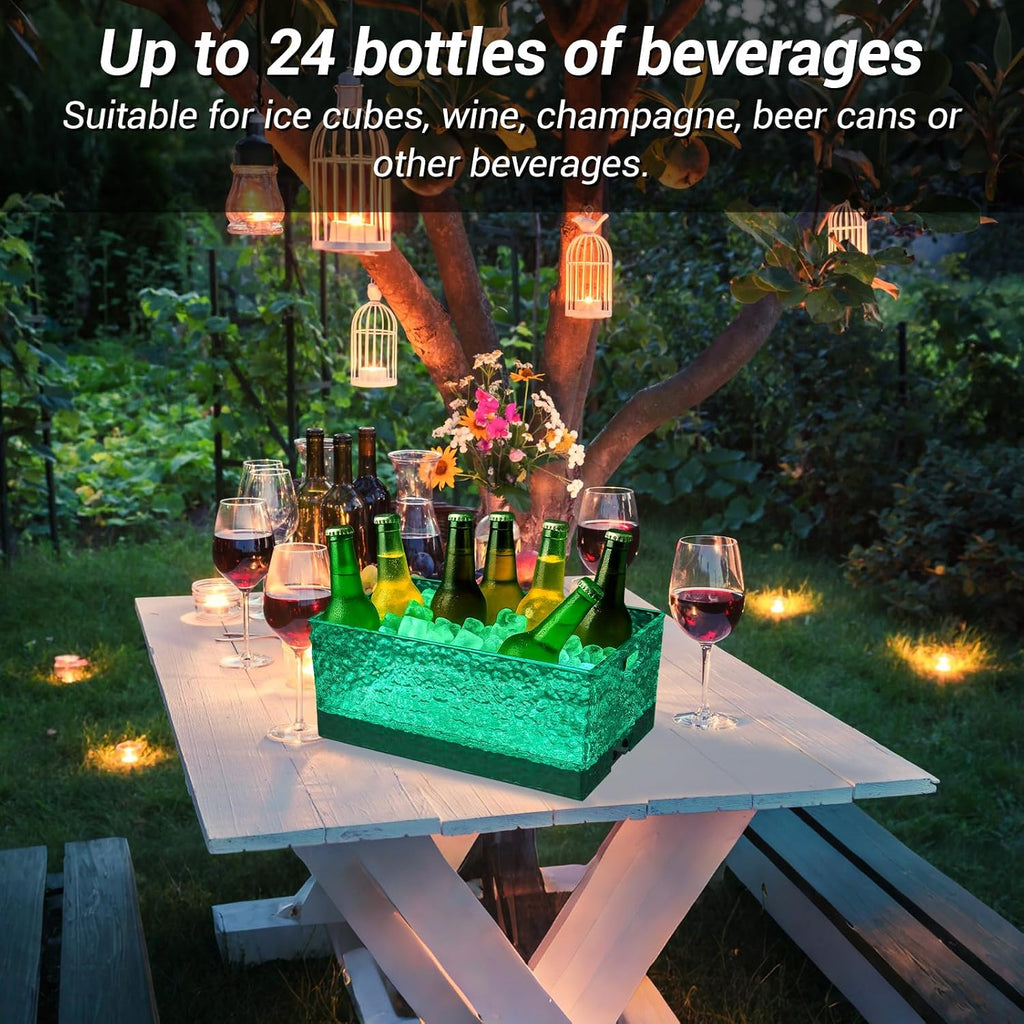 Reallnaive 6 Pcs 15 L Plastic Ice Bucket for Parties, Large Clear Beverage Tub with 7 Colors LED Light up Remote Leakproof Champagne Bucket for Beer Wine Drink Bars Club Hosting Party