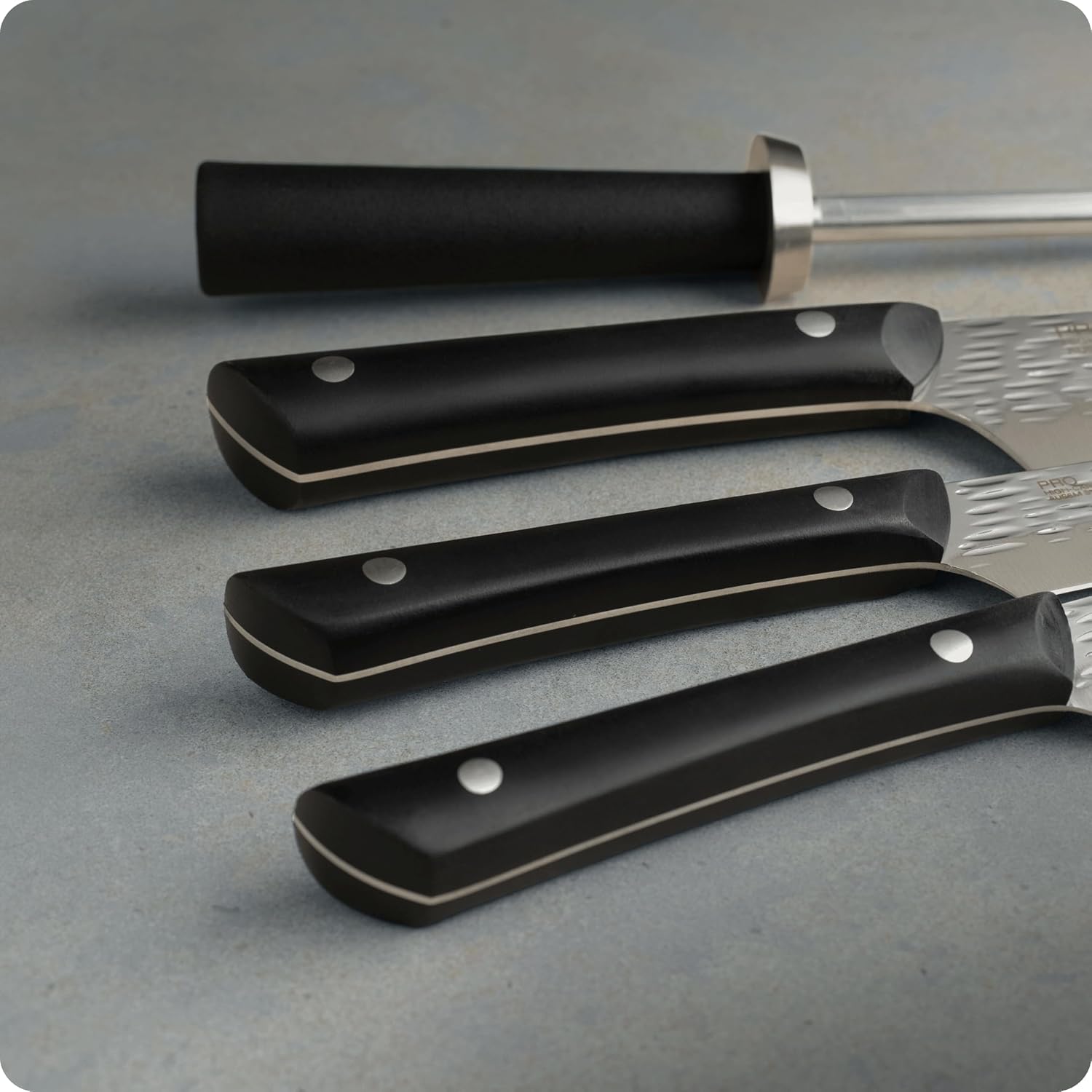 Kai PRO 5 Piece Slimline Block Set, Includes 8' Chef, 3.5' Paring and 6' Utility Knives, Knife Block Set, Japanese AUS6M Stainless Steel Blades, Full-Tang POM Handles