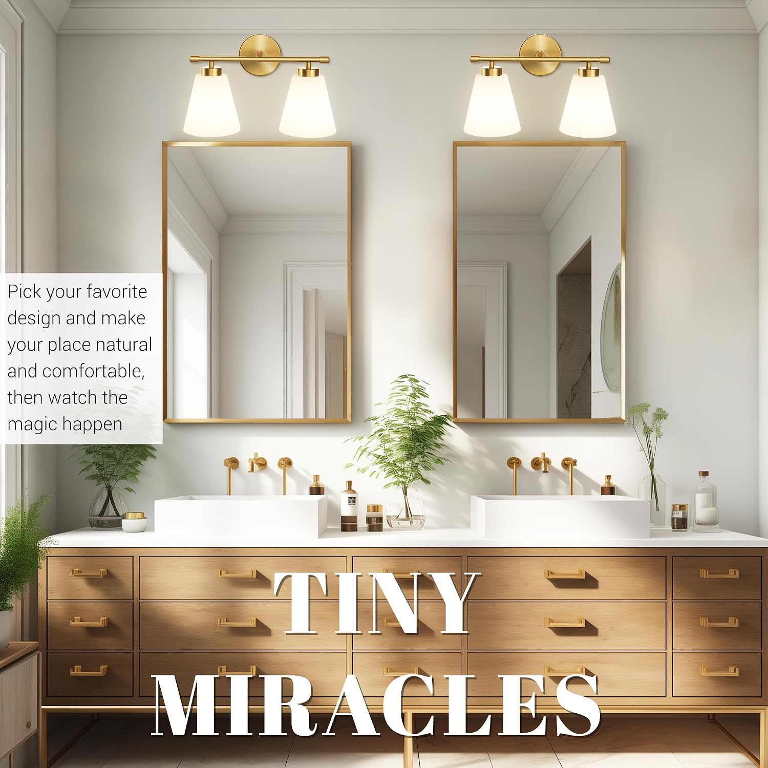 Hamilyeah Gold Bathroom Vanity Light Fixture with Frosted Glass Shade, 2 Light Vanity Lighting Fixture Over Mirror, 2 Bulb Wall Lamps for Bathroom, Restroom, Living Room