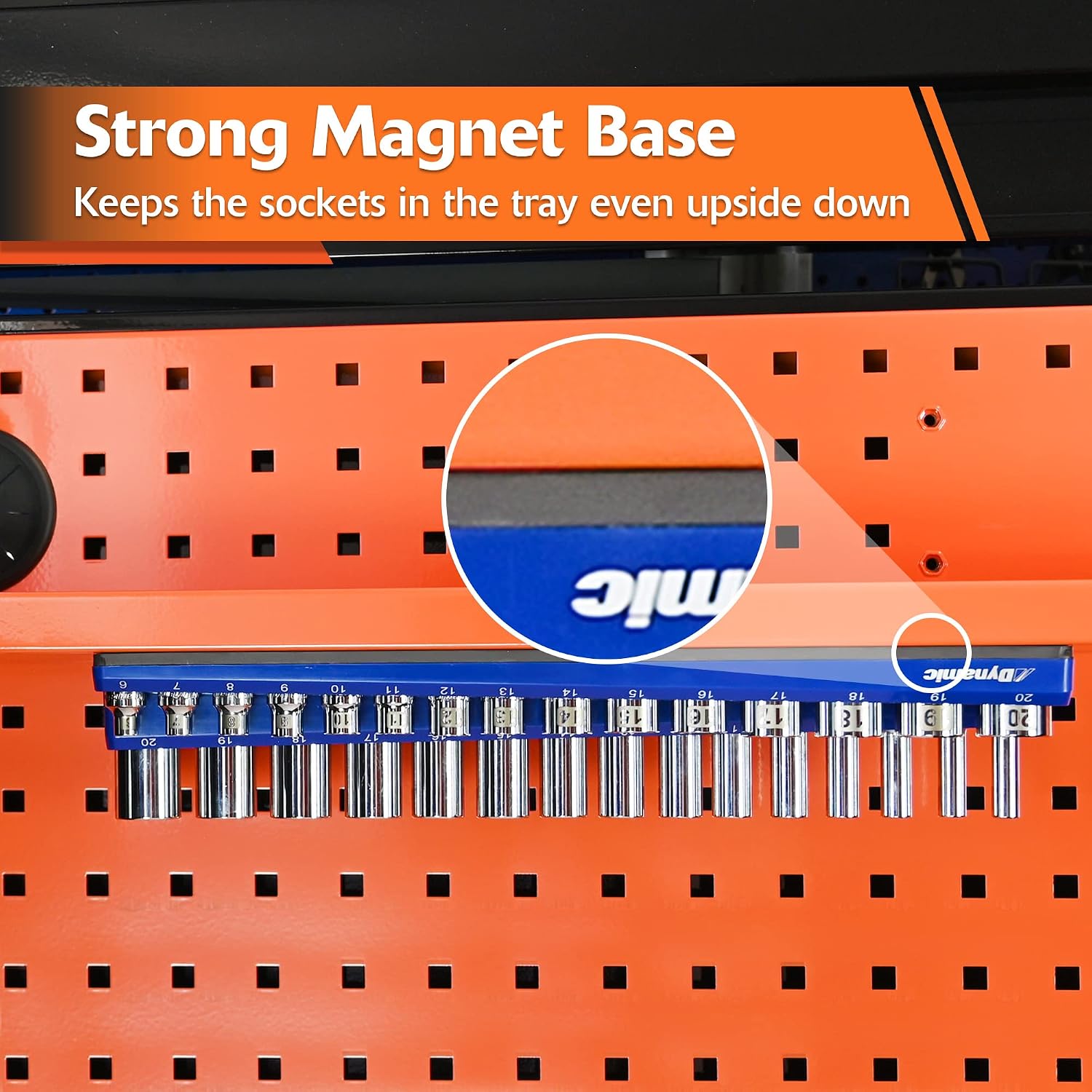 Dynamic 3 Piece Magnetic Socket Organizer Sets, 1/4', 3/8' and 1/2' Drive, SAE and Metric, Quality Tool Box Organizer (3 Pc. SAE Set, Holds 68 Sockets)