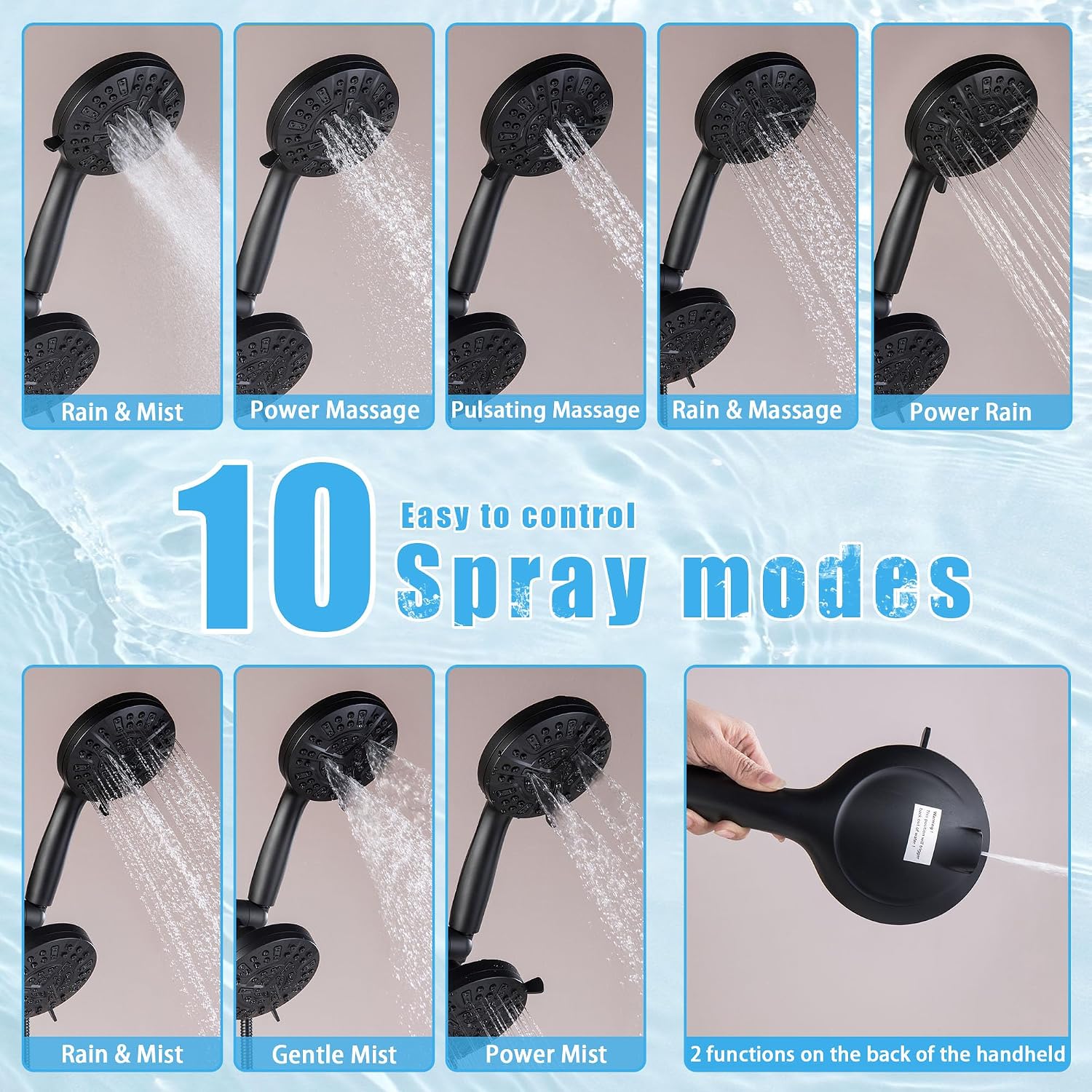 3 Handle Tub Shower Faucet Matte Black Bathtub Shower Faucet Set with Tub Spout, 3 Knob Shower Tub Faucet Set, Wall Mount