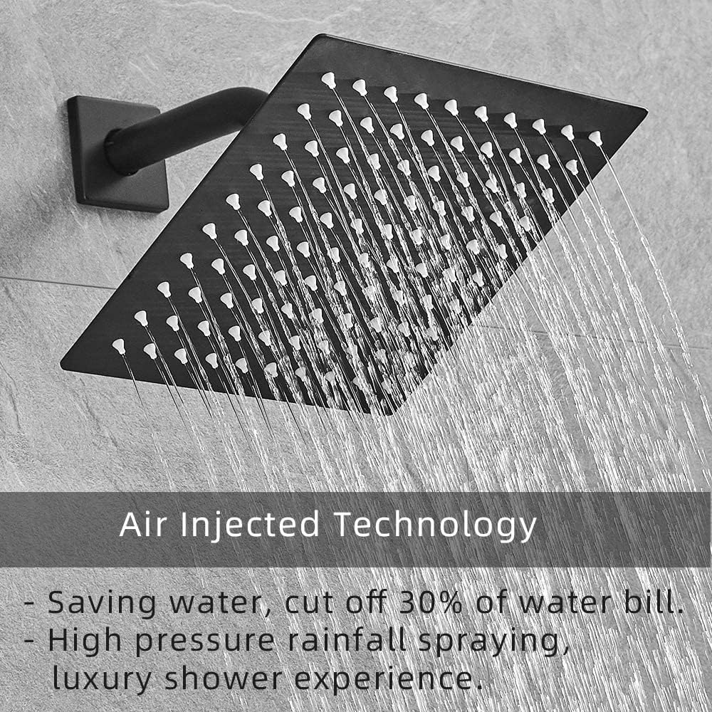 Matte Black Shower System Bathroom Rainfall Shower Faucet Set Complete Wall Mounted 8 Inch Shower Head and Handle Set with Rough-in Valve Body and Trim Kit