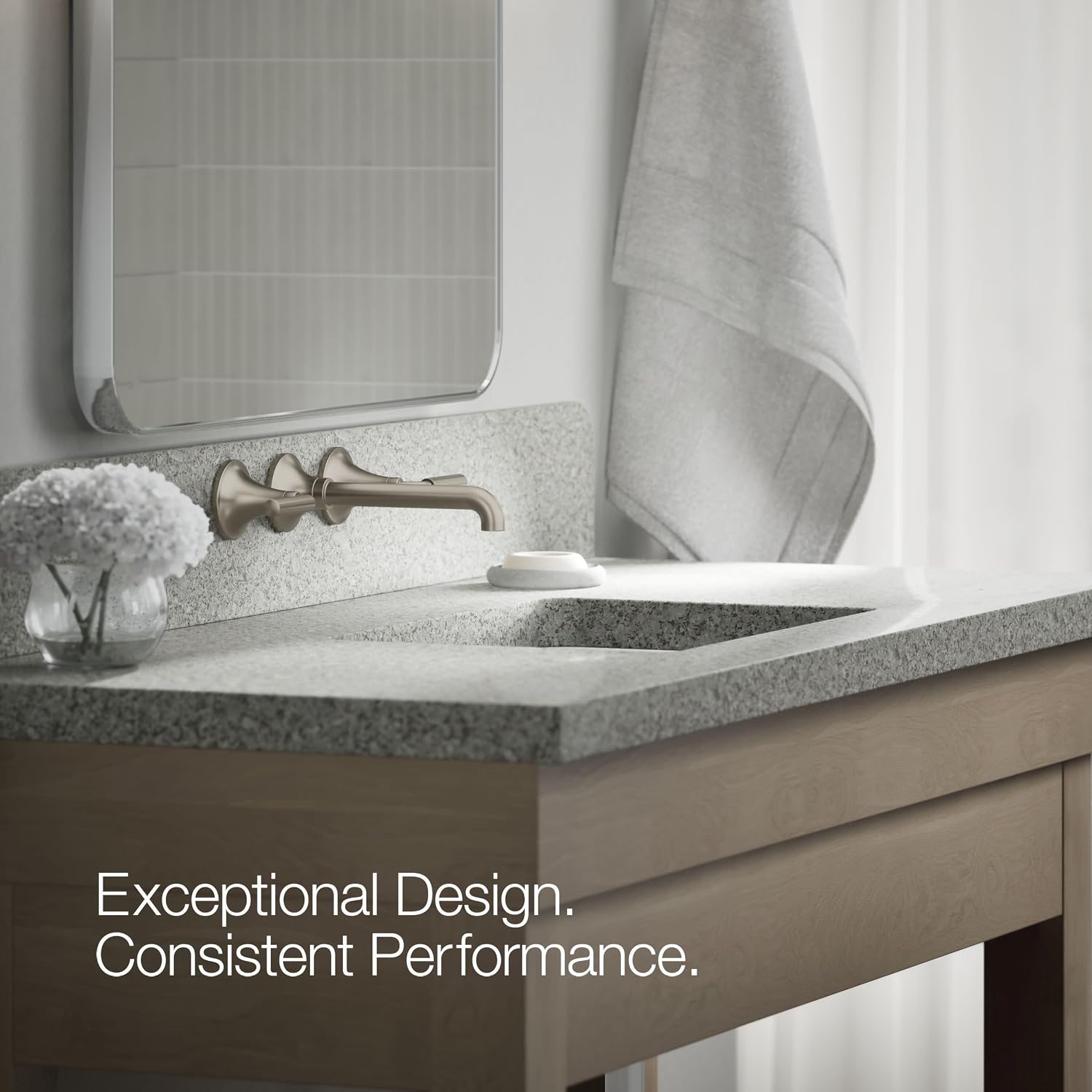 Kohler T26439-4-BN Tone Wall-Mount Bathroom Sink Faucet Set, Bathroom Faucet with Two Lever Handles, Vibrant Brushed Nickel