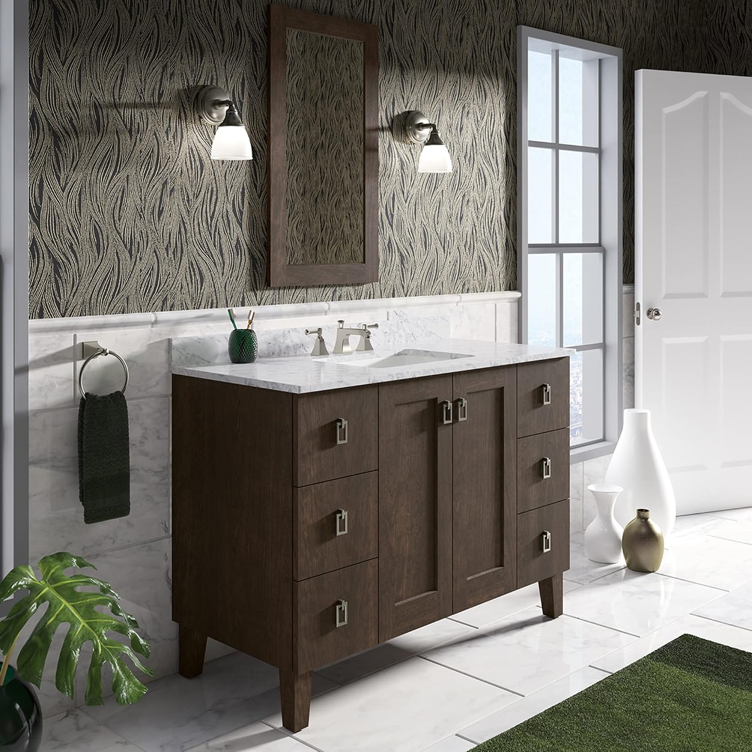 Kohler Devonshire Bathroom Vanity Light Fixture, Wall Sconce Lighting, Position Facing Up or Down, UL Listed, 1 Light, Brushed Nickel