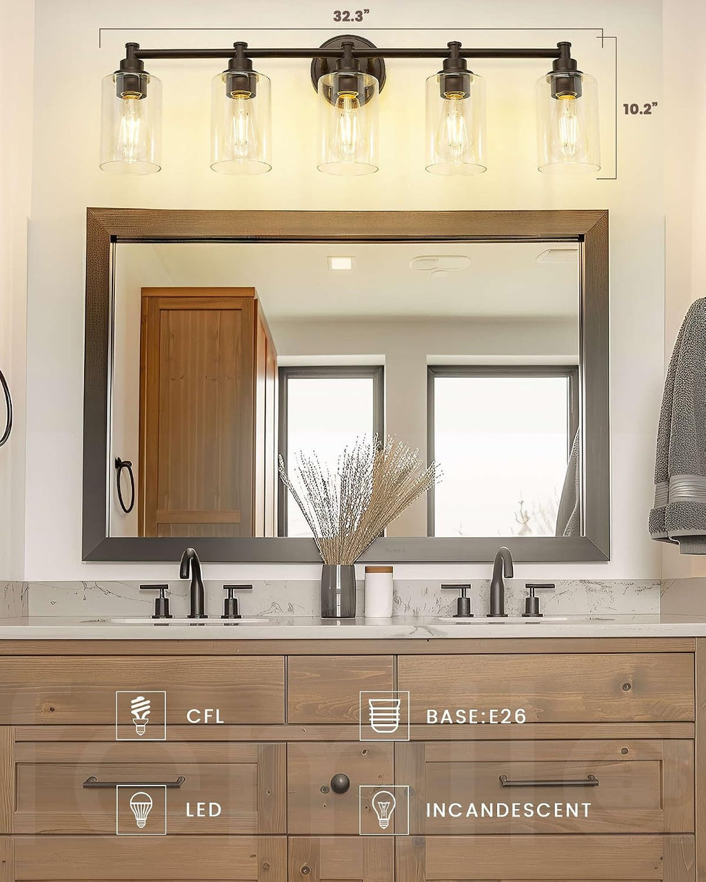 FEMILA 32' Bathroom Light Fixtures, Oil Rubbed Bronze Vanity Light, 5 Light Bathroom Lights Over Mirror, 4FYC56B-5W ORB