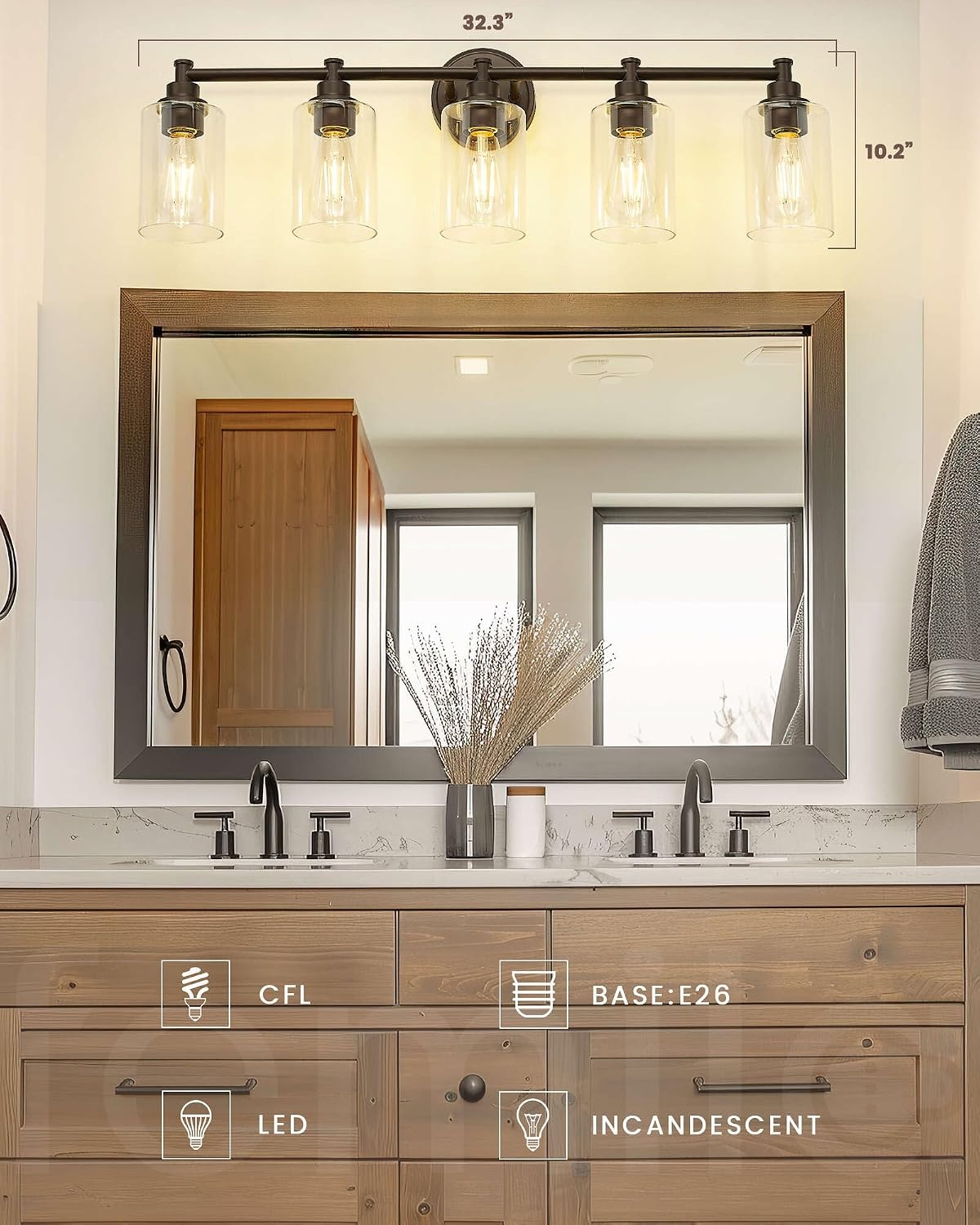 FEMILA 32' Bathroom Light Fixtures, Oil Rubbed Bronze Vanity Light, 5 Light Bathroom Lights Over Mirror, 4FYC56B-5W ORB