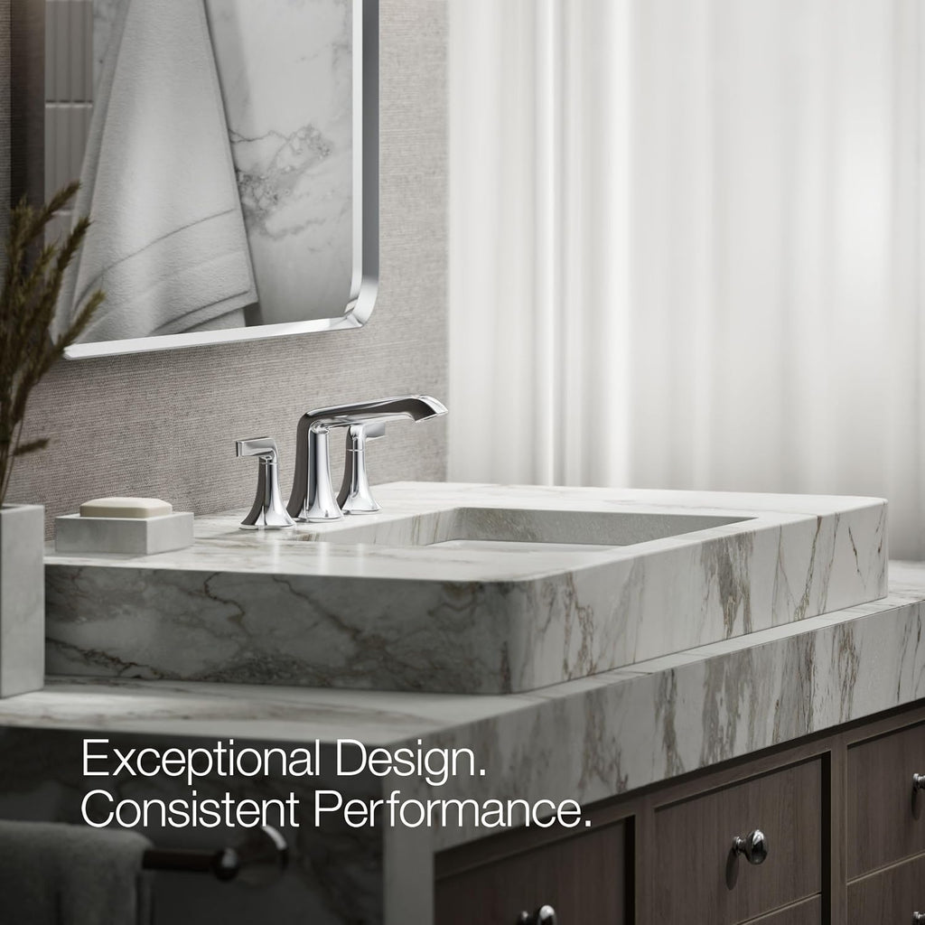 Kohler K-22020-4-CP Kohler K-22020-4 Tempered 1.2 GPM Widespread Bathroom Faucet with UltraGlide and Pop-Up Drain Assembly