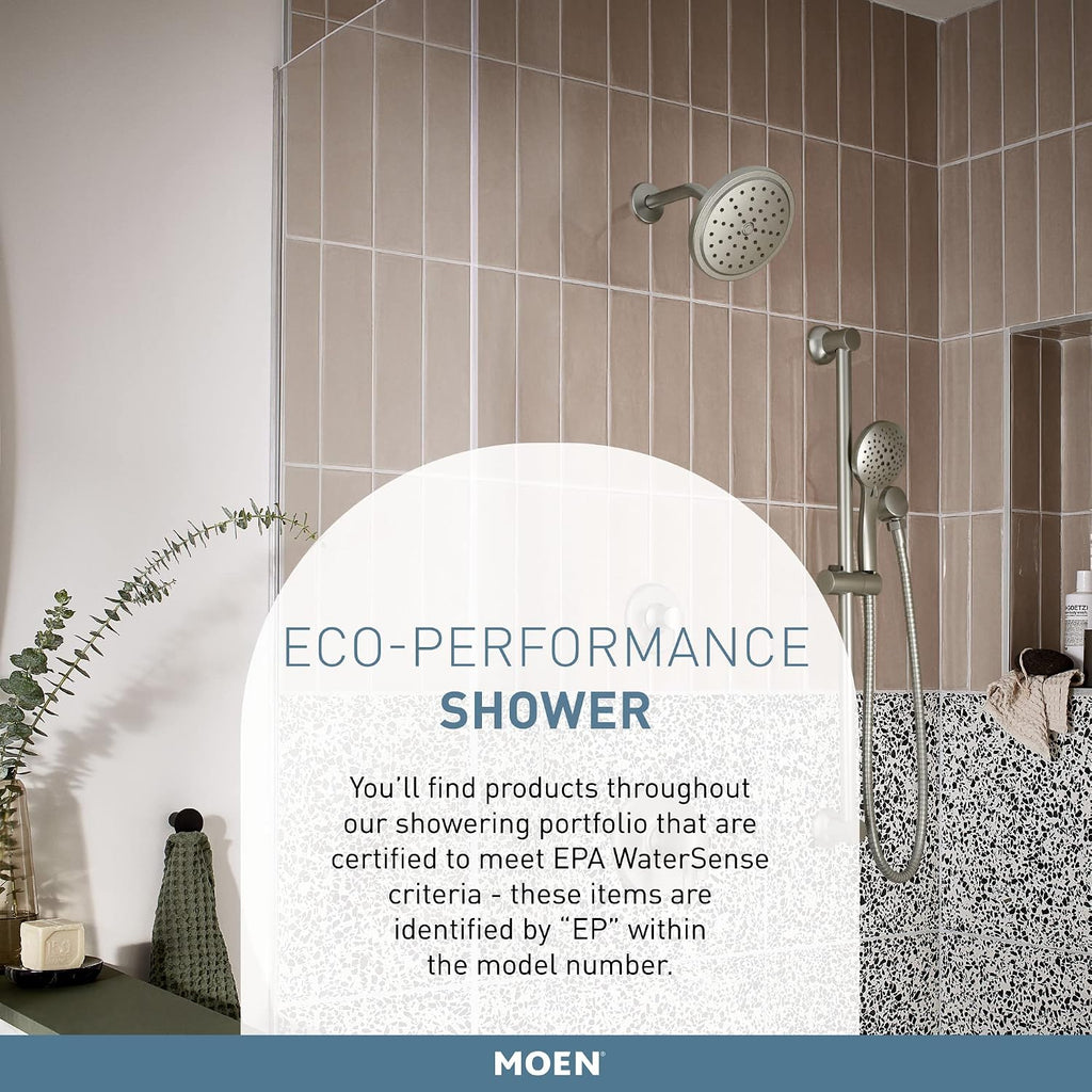 Moen Brushed Nickel Eco-Performance 5-Function Handheld Removable Shower Head, Adjustable 30-Inch Slide Bar and 69-Inch Long Hose, 3558EPBN