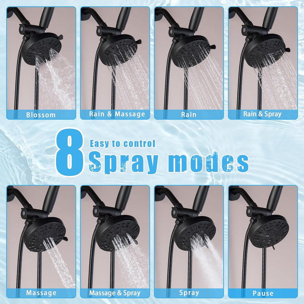 3 Handle Tub Shower Faucet Matte Black Bathtub Shower Faucet Set with Tub Spout, 3 Knob Shower Tub Faucet Set, Wall Mount