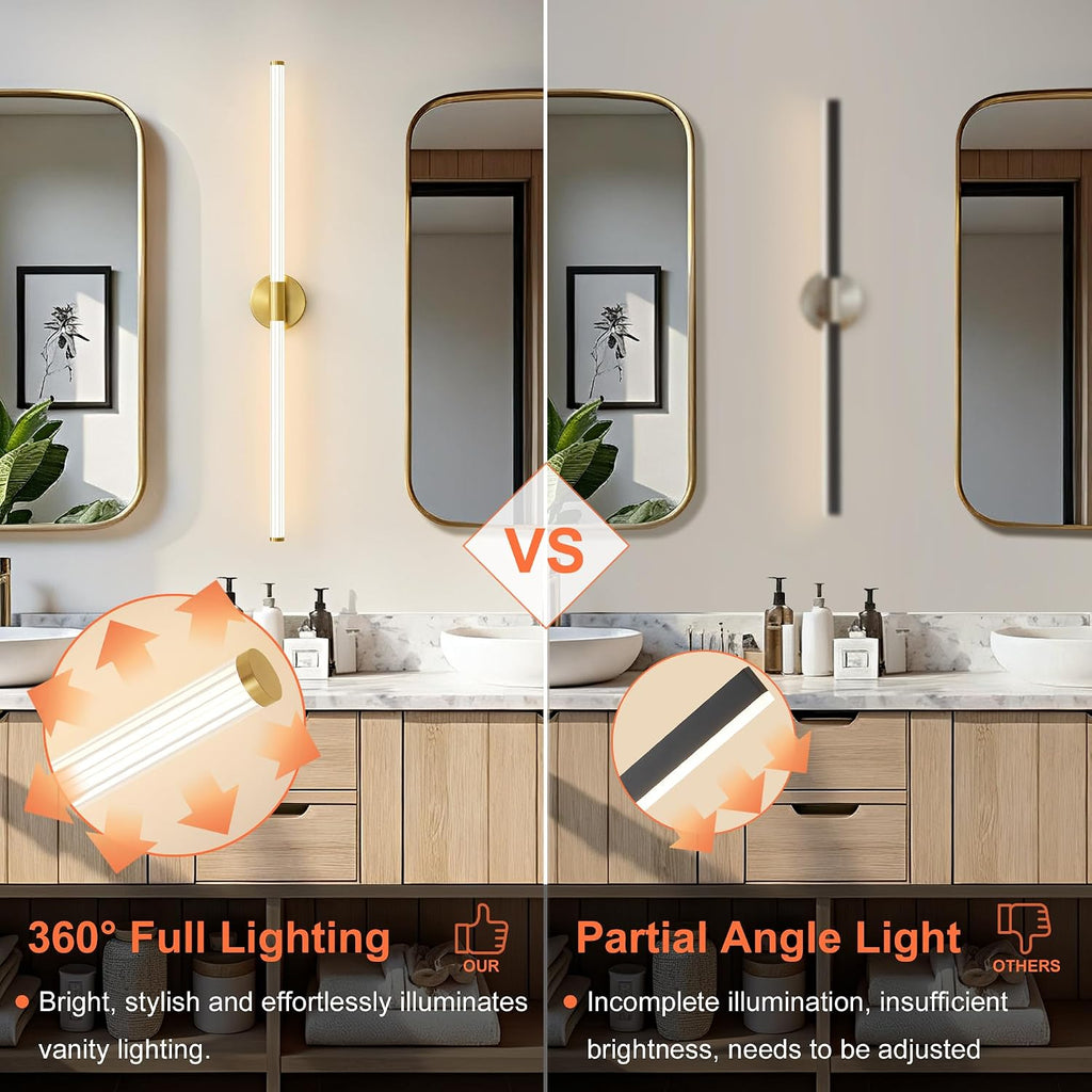 Glod Wall Sconces Set of 2 Hardwired, Dimmable 5CCT LED Bathroom Light Fixtures Over Mirror, 360° Full Lighting 39' Long Vanity Light Bar Modern Wall Sconce for Bathroom Bedroom Living Room