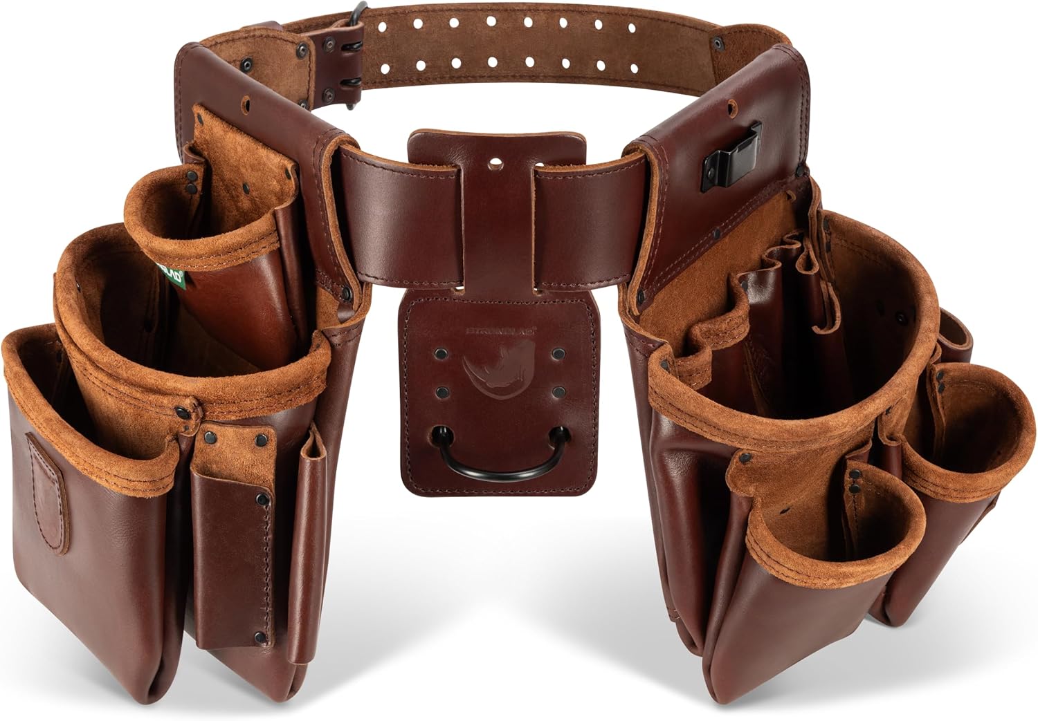 STRONGLAD Framing Tool Belt - 21-Pocket Full-Grain Oil-Tanned Leather Carpenter Tool Bags, Construction Tool Belt with Hammer Holder