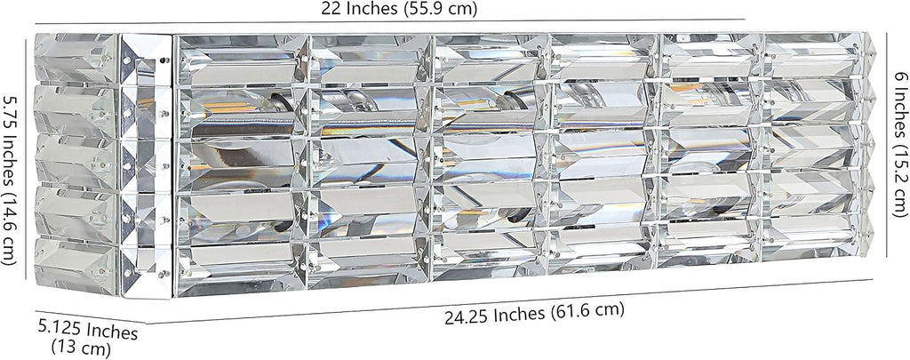 JONATHAN Y 24.25' Chrome Modern Crystal Vanity Light, LED Bathroom Wall Sconce, 3-Light Fixture for Mirror, Glam Lighting with Clear Crystal Shade, Art Deco Makeup Wall Lamp (JYL7540A)