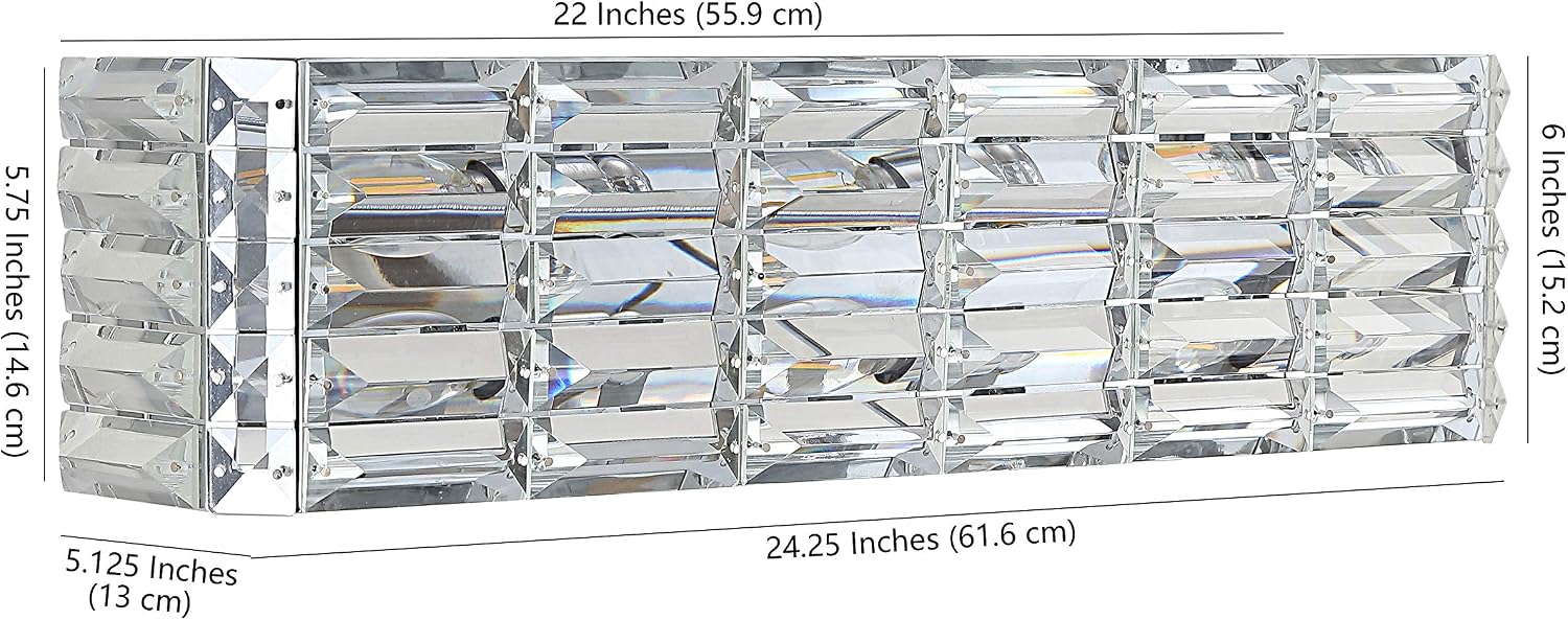 JONATHAN Y 24.25' Chrome Modern Crystal Vanity Light, LED Bathroom Wall Sconce, 3-Light Fixture for Mirror, Glam Lighting with Clear Crystal Shade, Art Deco Makeup Wall Lamp (JYL7540A)