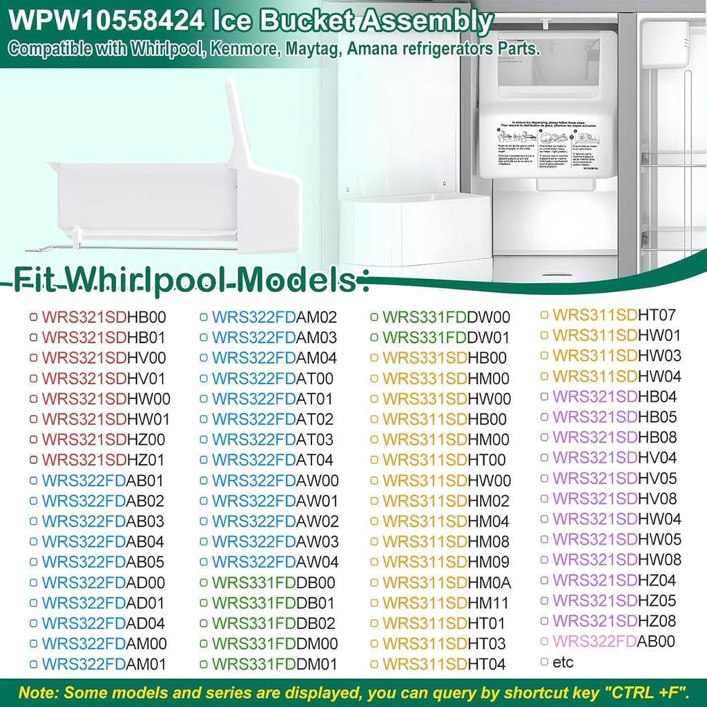 Upgraded WPW10558424 W10558424 Refrigerator Ice Bucket Replacement Compatible with Whirlpool Ice Maker Ice Tray WRS321SDHZ08, WRS321SDHZ05, WRS321SDHZ01, WRS322FDAM04 Parts for Whirlpool Ice Bin Tray