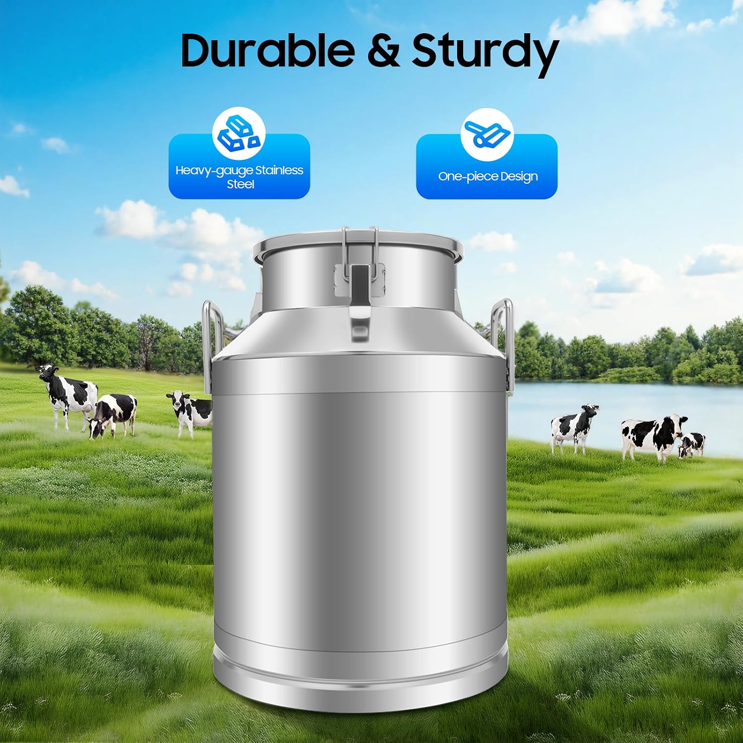 13 Gallon Stainless Steel Milk Can 50L Milk Jug | Food-grade Stainless Steel Container, Milk Bucket, Water Jug, Silicone Sealed Lid, Heavy Duty