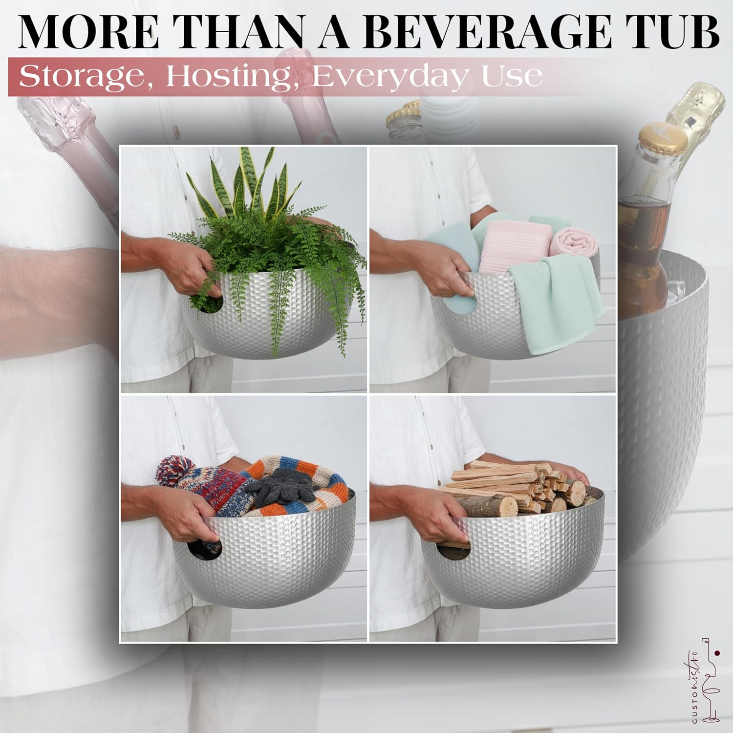 Gusto Nostro Large Beverage Tub for Parties - Metal Tub for Wine Bottles,Champagne,Beers - High Capacity Ice Bucket for Drinks - Extra Large Ice Buckets for Parties (22 qt) Outdoor Party Drink Bucket