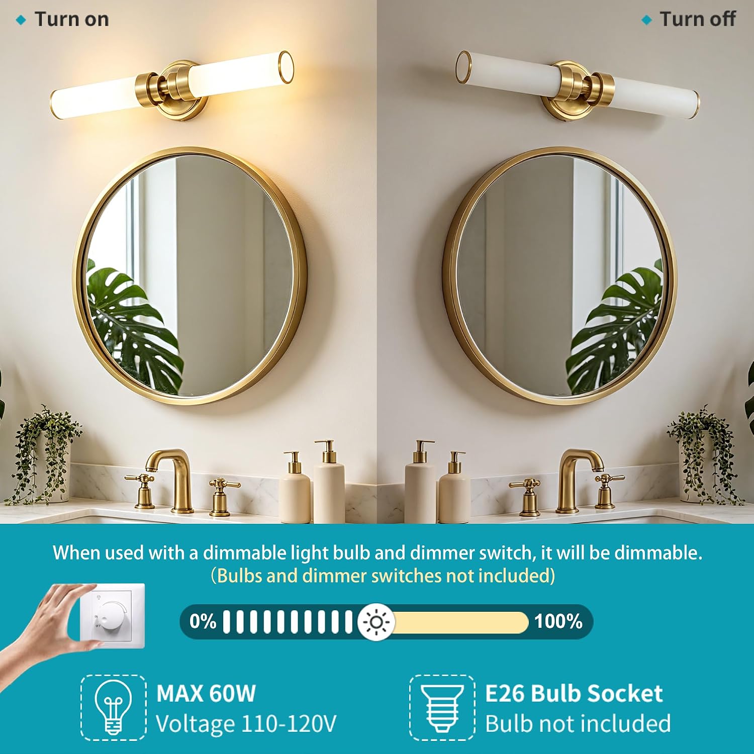Bathroom Light Fixtures 2 Pack, Gold Wall Sconce with Milk Glass Shade, Modern Vanity Light Up and Down Sconces Wall Light - Bulb Not Included