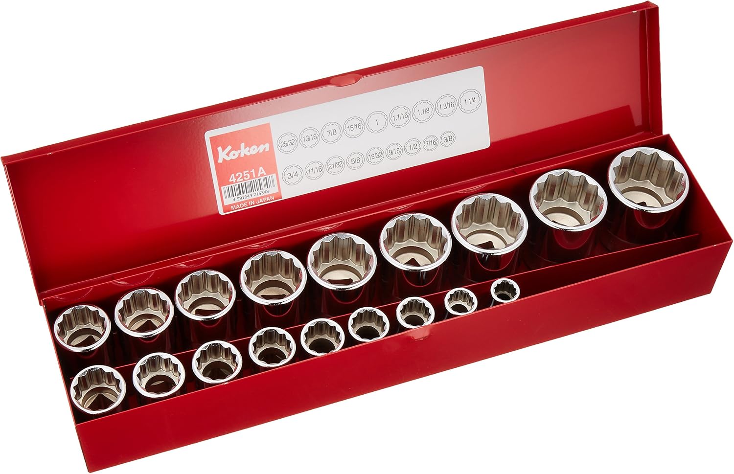 Ko-ken 4251A 1/2 Sq. Dr. 18 Piece 12-Point SAE Socket set 3/8-1.1/4'