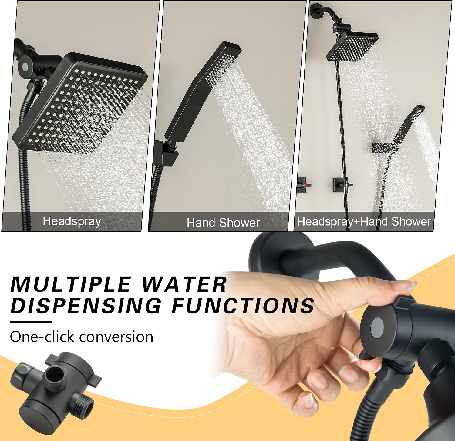 2 Handle Shower Faucet Set with Hand Shower Matte Black Two Handle Tub Shower Faucets Sets Wall Mounted Bathroom Bathtub Shower Trim Kit