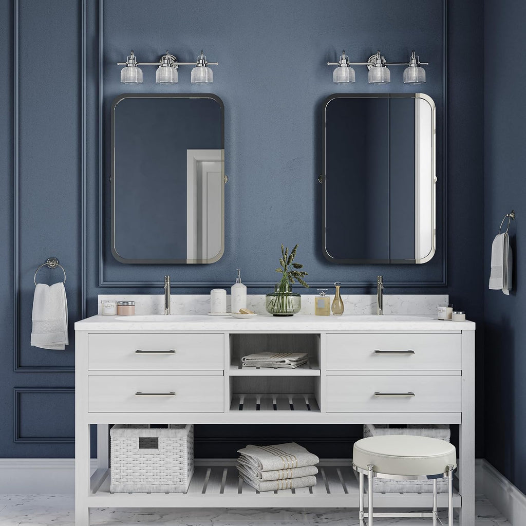 Progress Lighting Archie Collection 3-Light Clear Double Prismatic Glass Coastal Bath Vanity Light Polished Chrome