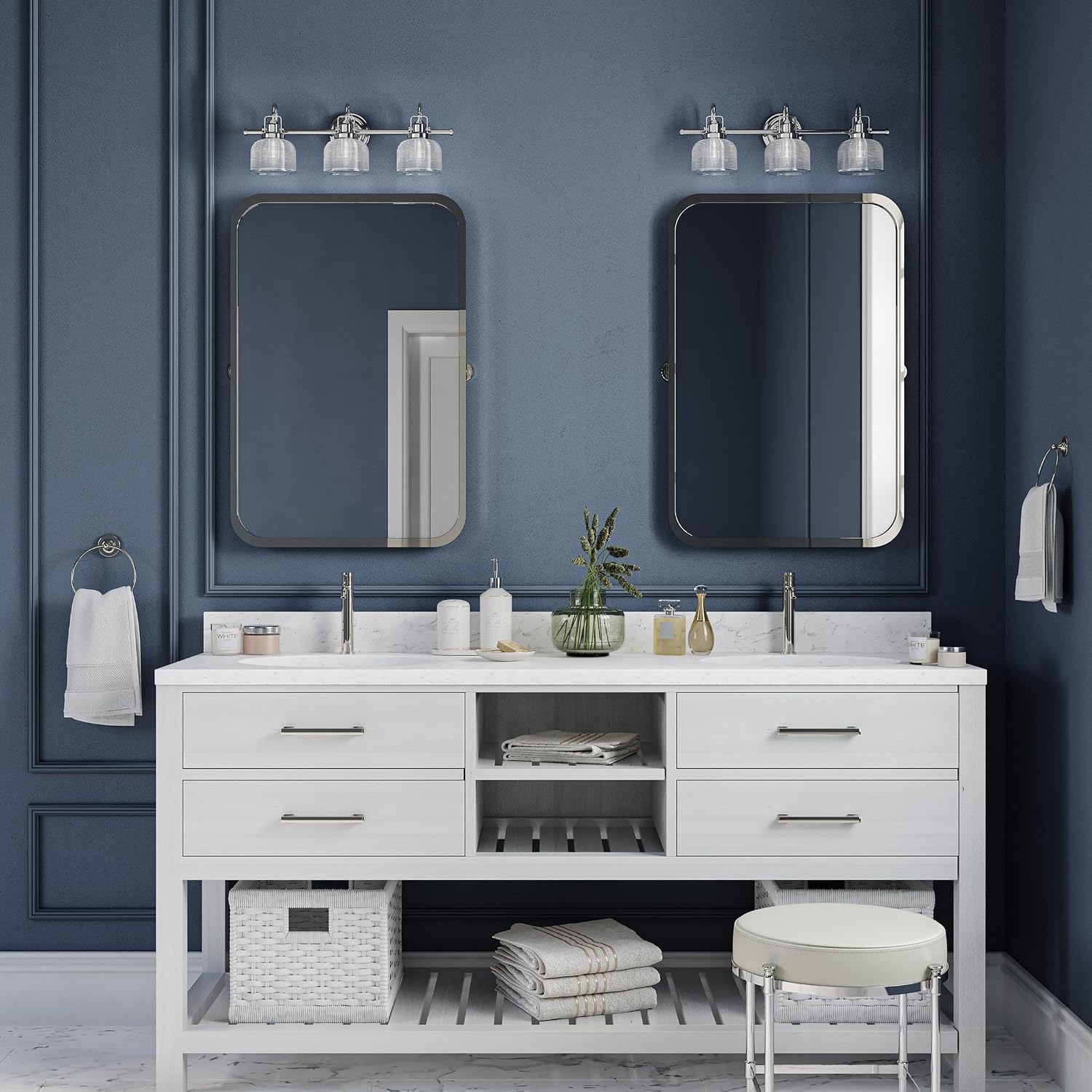 Progress Lighting Archie Collection 3-Light Clear Double Prismatic Glass Coastal Bath Vanity Light Polished Chrome