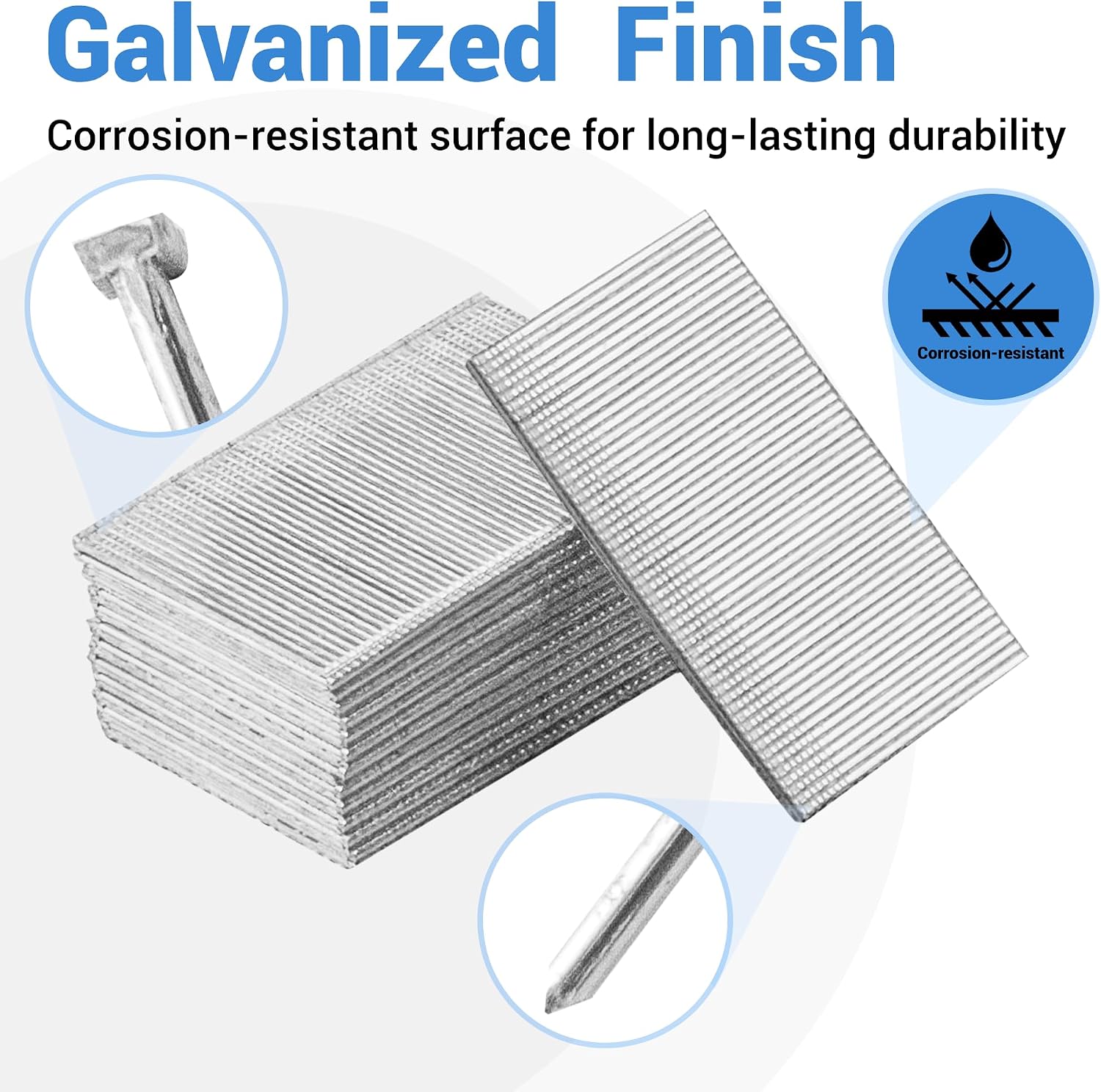 meite 16 Gauge Finish Nails 1-1/2 Inch Galvanized 16GA Straight Finish Nails for Finish Nailer Gun on Cabinet Baseboard Crown Molding Woodworking, 500PCS x 50 Boxes