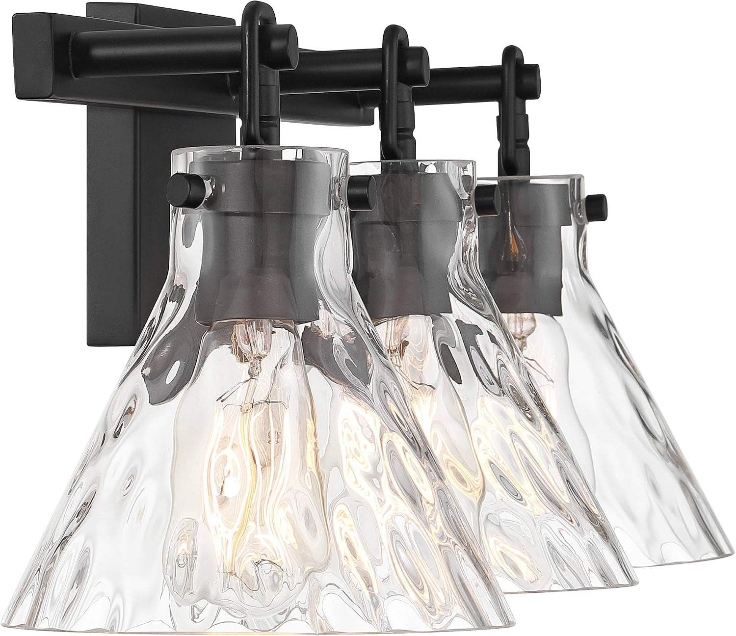 Possini Euro Design Ishii 26' High Modern 3 Light Bathroom Vanity Wall Lamp Light Fixture Mount Over The Sink Mirror Hardwired Cordless Matte Black Clear Glass Shade Indoor Entry-Way