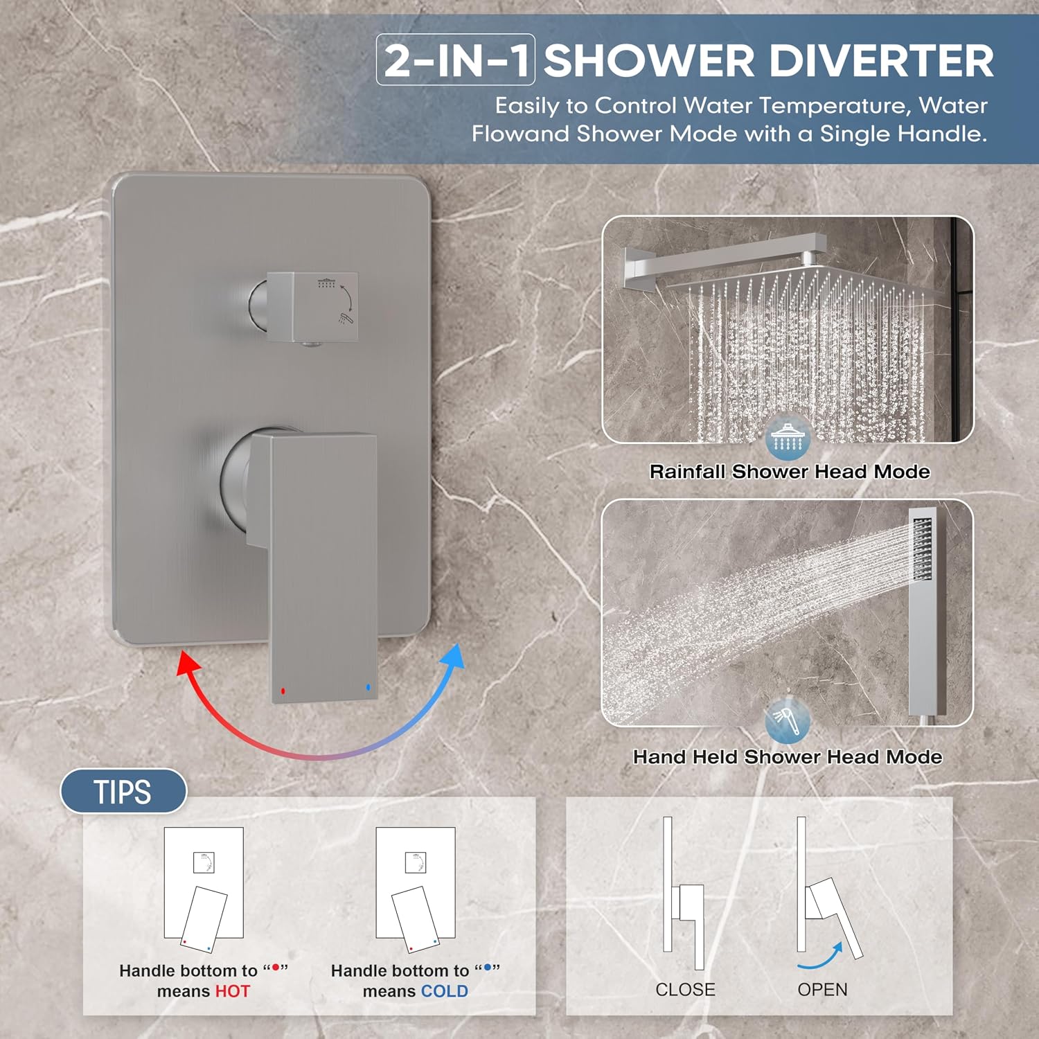 Brushed Nickel Shower System, Shower Faucet Set with 12-Inch Rain Shower Head and Handheld, Wall Mounted High-Pressure Shower Head Combo Set with Shower Valve and Shower Trim, Brushed Nickel