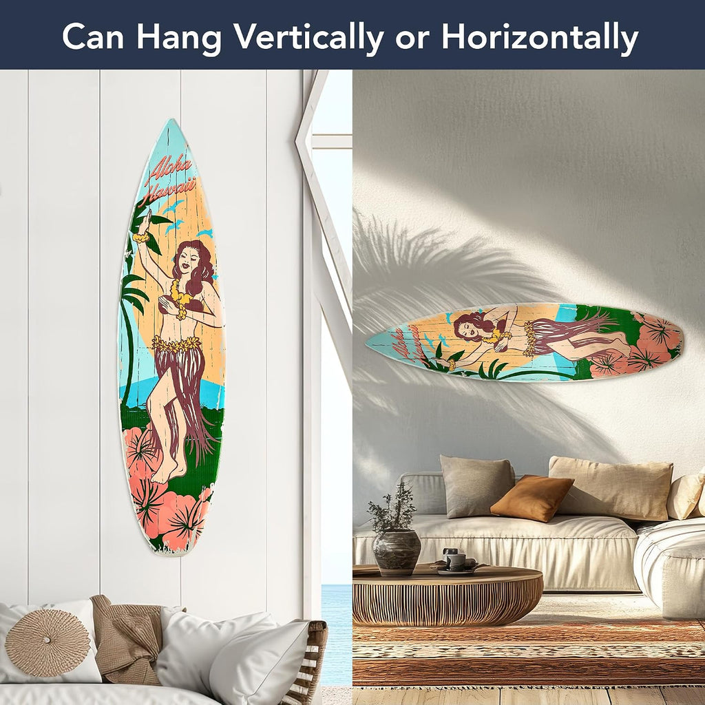 American Art Decor Aloha Hawaii Surfboard Plaque Wall Sign - 60'x15'