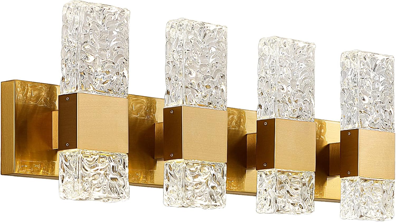 Epinl Gold Bathroom Vanity Light Fixtures - Brushed Gold Vanity Light Bathroom Lighting Fixtures Over Mirror 40W Dimmable Crystal Wall Sconces 4 Light LED Modern Bathrooms Lights 4000K