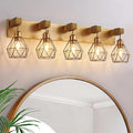 VbiTmn Farmhouse Bathroom Light Fixtures, 5-Light Gold Bathroom Vanity Light, Rustic Matte Antique Brass Finish with Metal Lampshade, Wall Sconces for Bedroom, Living Room, Hallway