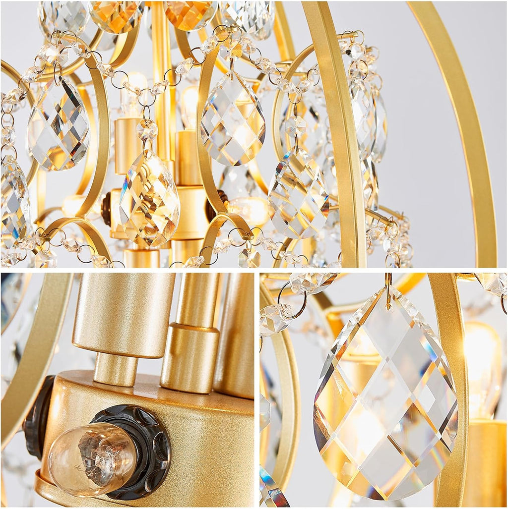 WUZUPS Globe Crystal Chandelier Raindrop Pendant Flushmount Ceiling Light Modern Lighting Fixture for Bedroom Hallway Bar Kitchen Bathroom, H 23.6' x W 19.7', Gold, 8 E12 Base