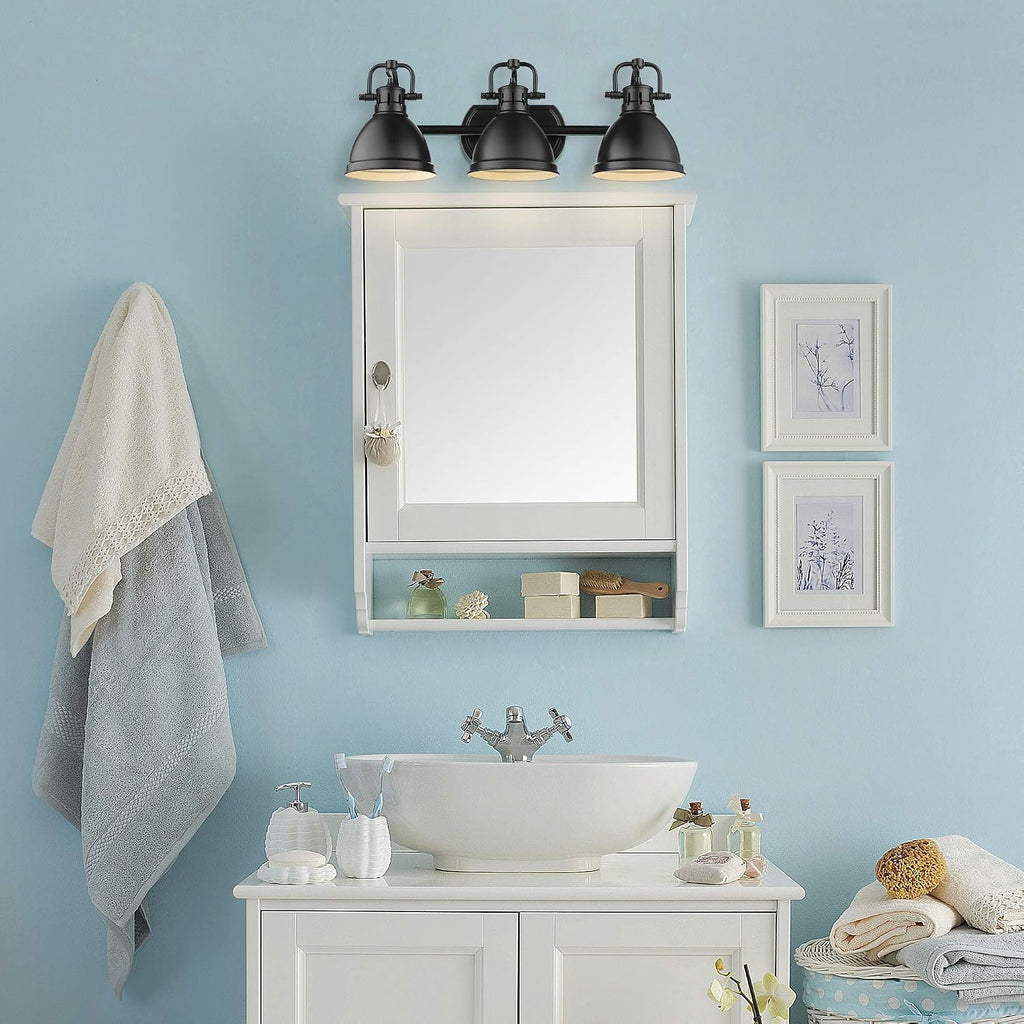 Golden Lighting 3602-BA3 BLK Duncan Bath Vanity Light Fixture, Matte Black with Matte Black Shades- Bathroom Light Fixtures, Vanity Lights for Bathroom, Bathroom Vanity Light,