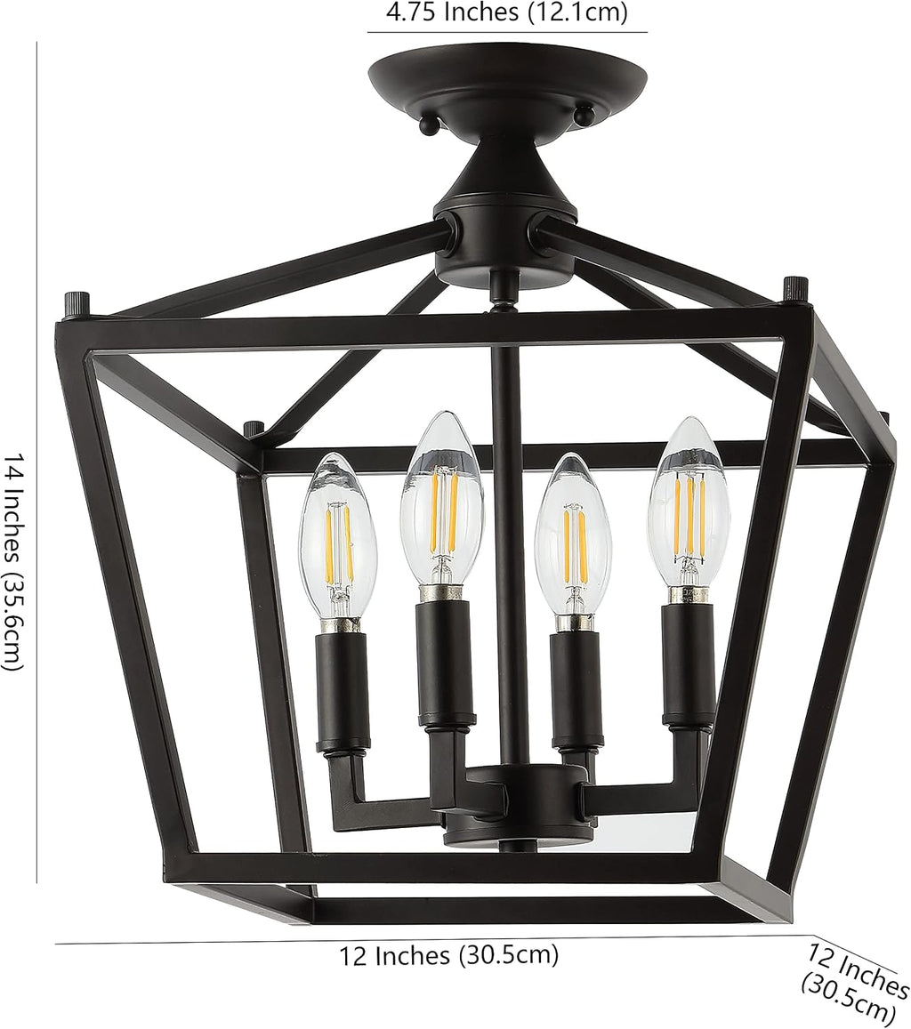 JONATHAN Y 12' Oil Rubbed Bronze Modern Farmhouse Pagoda 4-Light LED Semi Flush Mount Lantern, Metal Ceiling Light Fixture for Kitchen, Hallway, Entryway, Bedroom, Hardwired JYL7610A