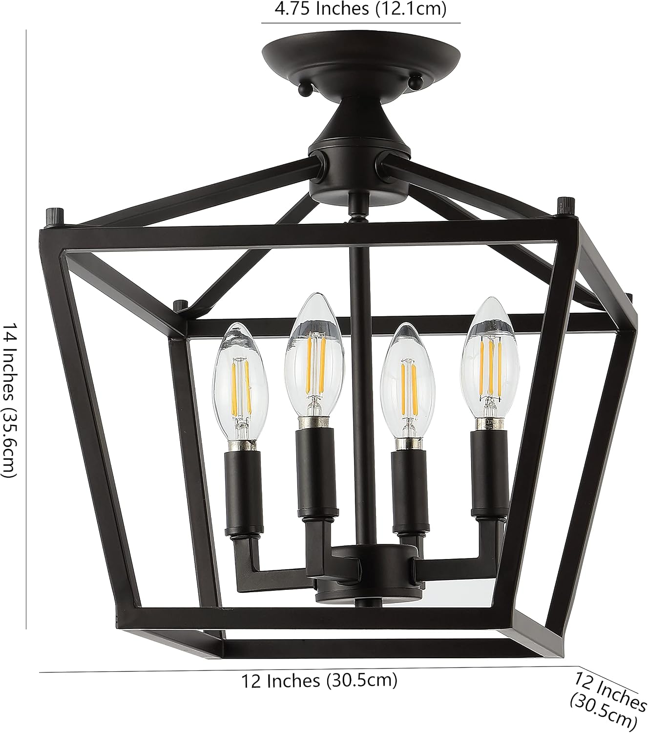 JONATHAN Y 12' Oil Rubbed Bronze Modern Farmhouse Pagoda 4-Light LED Semi Flush Mount Lantern, Metal Ceiling Light Fixture for Kitchen, Hallway, Entryway, Bedroom, Hardwired JYL7610A