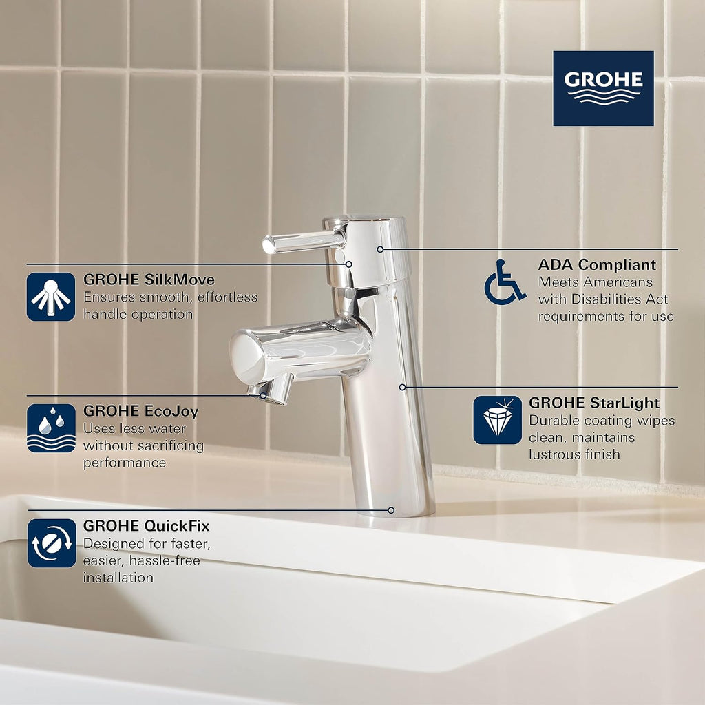 GROHE 34270ENA Concetto, Single Hole Single-Handle S-Size Bathroom Faucet 1.2 GPM, Brushed Nickel