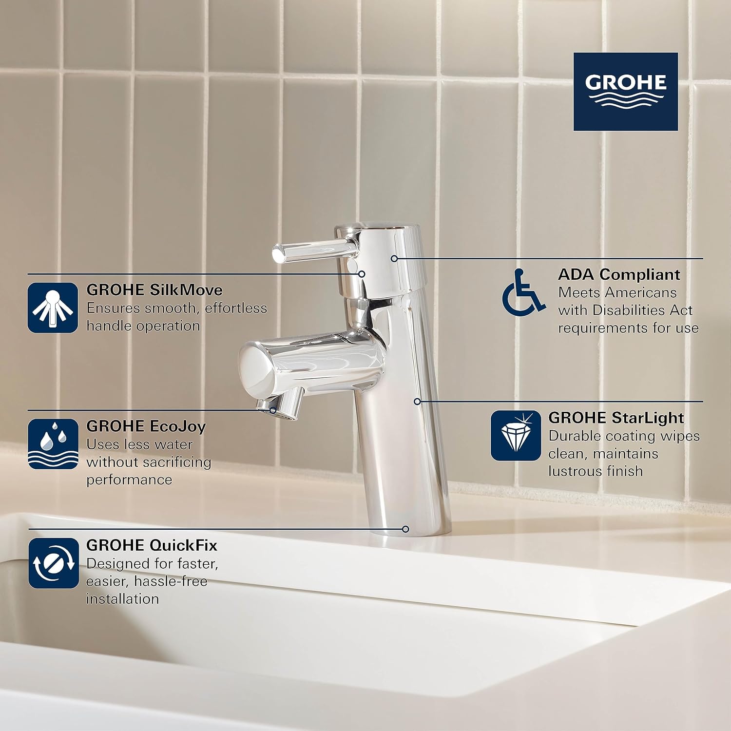 GROHE 34270ENA Concetto, Single Hole Single-Handle S-Size Bathroom Faucet 1.2 GPM, Brushed Nickel
