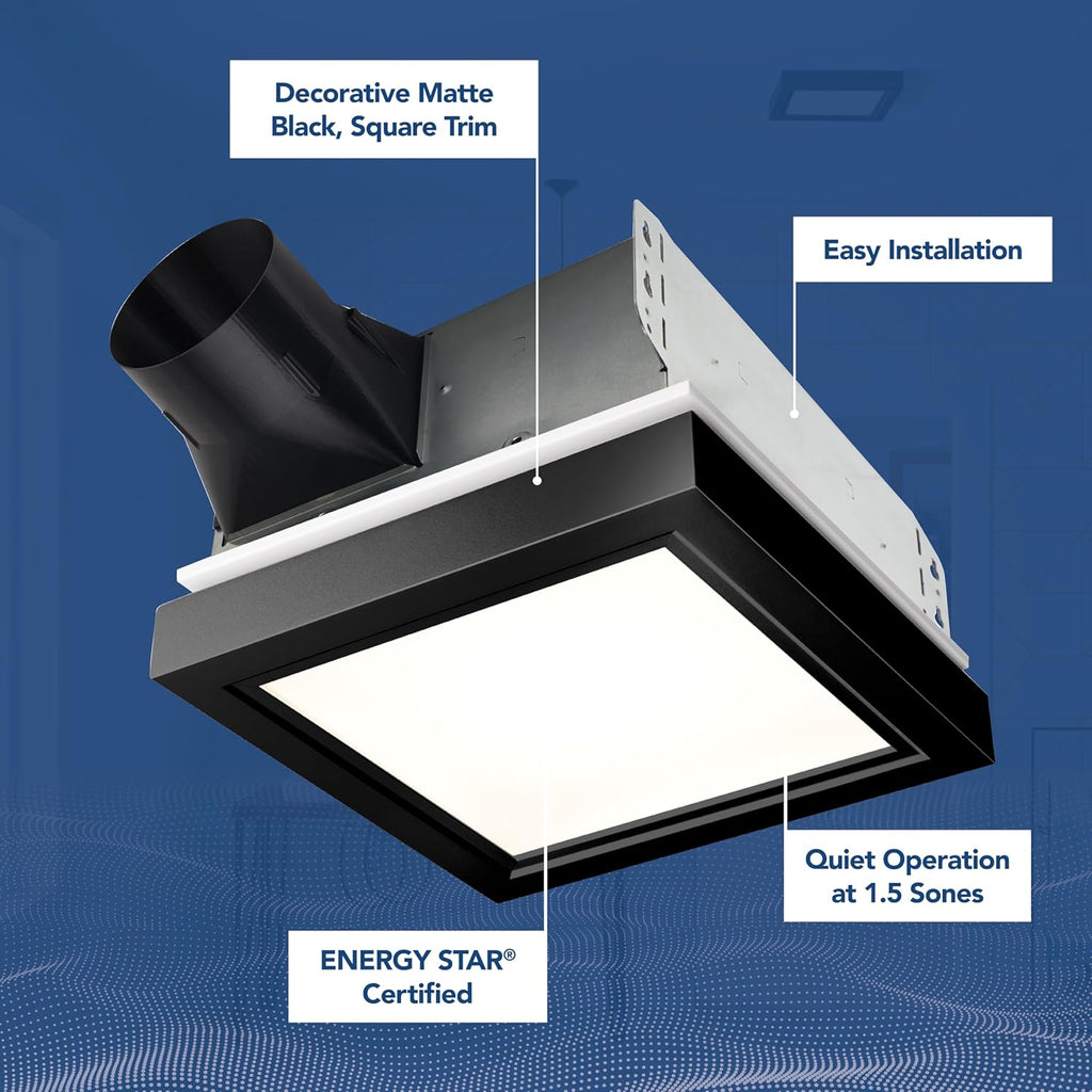 Broan-NuTone 110 CFM Decorative Bathroom Exhaust Fan with LED Light and Matte Black Trim, ENERGY STAR® certified