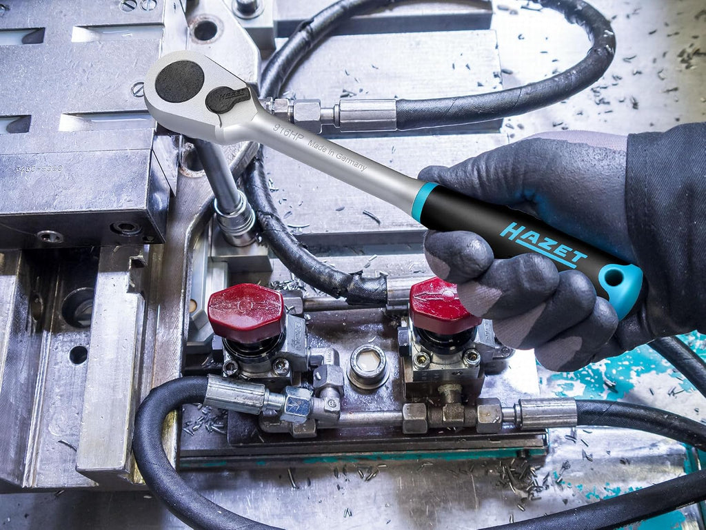 HAZET Hiper Fine-Tooth Reversible Ratchet 916HP I 0.49 Inches (1/2 Inch) Square Drive, Small Operating Angle (4 Degrees), Extremely Resilient: 737 Ft-Lbs