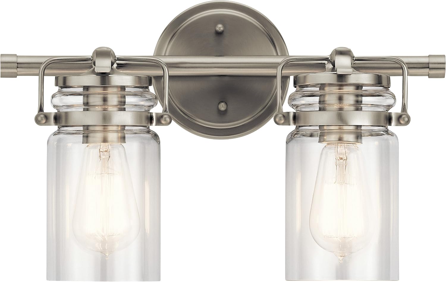 Kichler Brinley 15.75' Vanity Light in Brushed Nickel, 2-Light Farmhouse Bathroom Vanity Light with Clear Glass, (15.75' W x 10' H), 45688NI