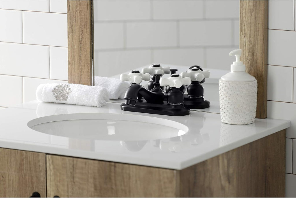 Kingston Brass KB600PX Restoration 4' Centerset Bathroom Faucet, Matte Black, 6.63 x 4.5 x 2.88