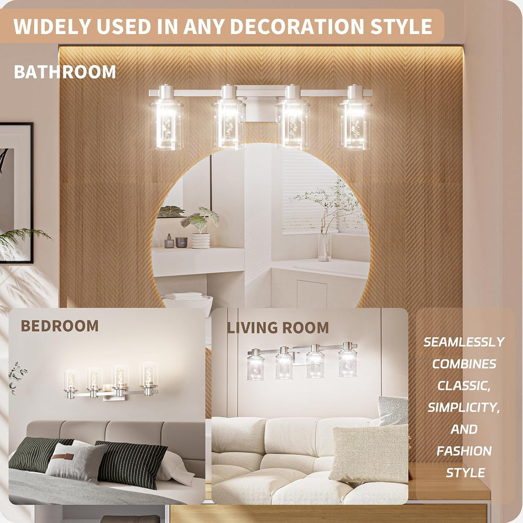 Quntis Brush Nickle Bathroom Lighting Fixtures with 5 Color Mode, 4-Light Dimmable Modern Bathroom Vanity Light Over Mirror, 28 Watt Eye Protection LED Wall Lamp 27 Inch (UL Certified, Bulbs Included)
