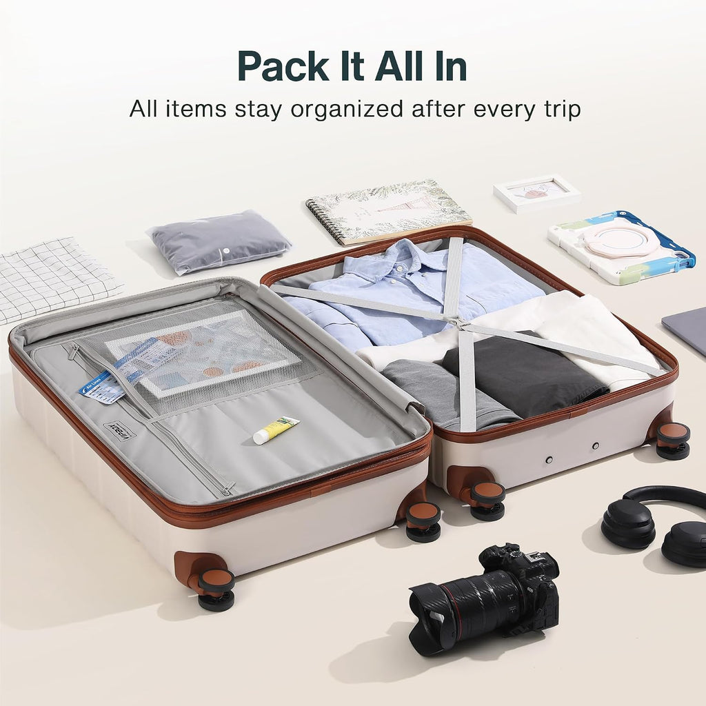 Vipbox Luggage Sets 2 Piece 20/28 Inch (3-YEARS VIP SERVICE) Hardside Expandable Lightweight Ultra Durable 100% Polycarbonate Carry On Travel Suitcase with Spinner Wheels TSA Lock, Elegant White