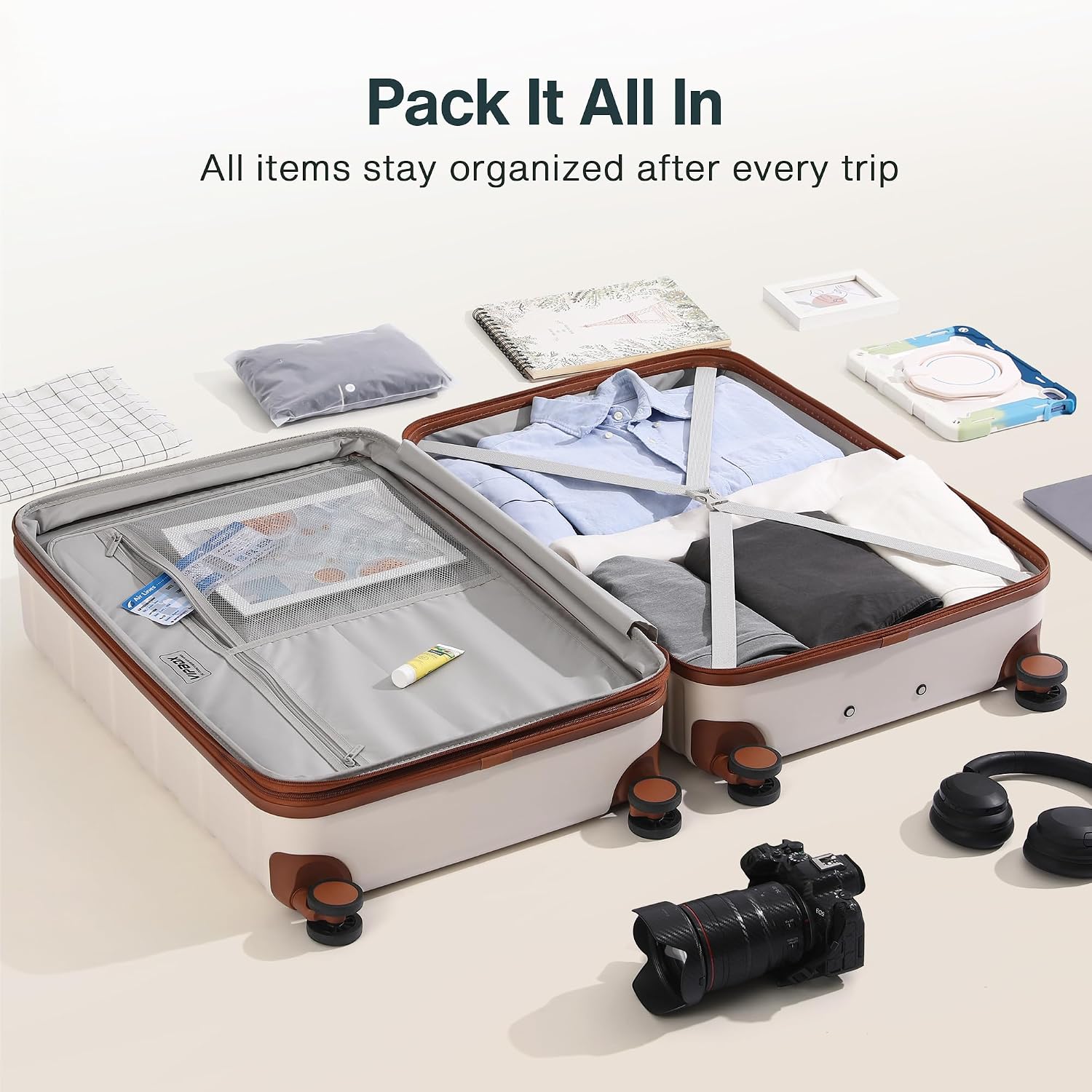 Vipbox Luggage Sets 2 Piece 20/28 Inch (3-YEARS VIP SERVICE) Hardside Expandable Lightweight Ultra Durable 100% Polycarbonate Carry On Travel Suitcase with Spinner Wheels TSA Lock, Elegant White