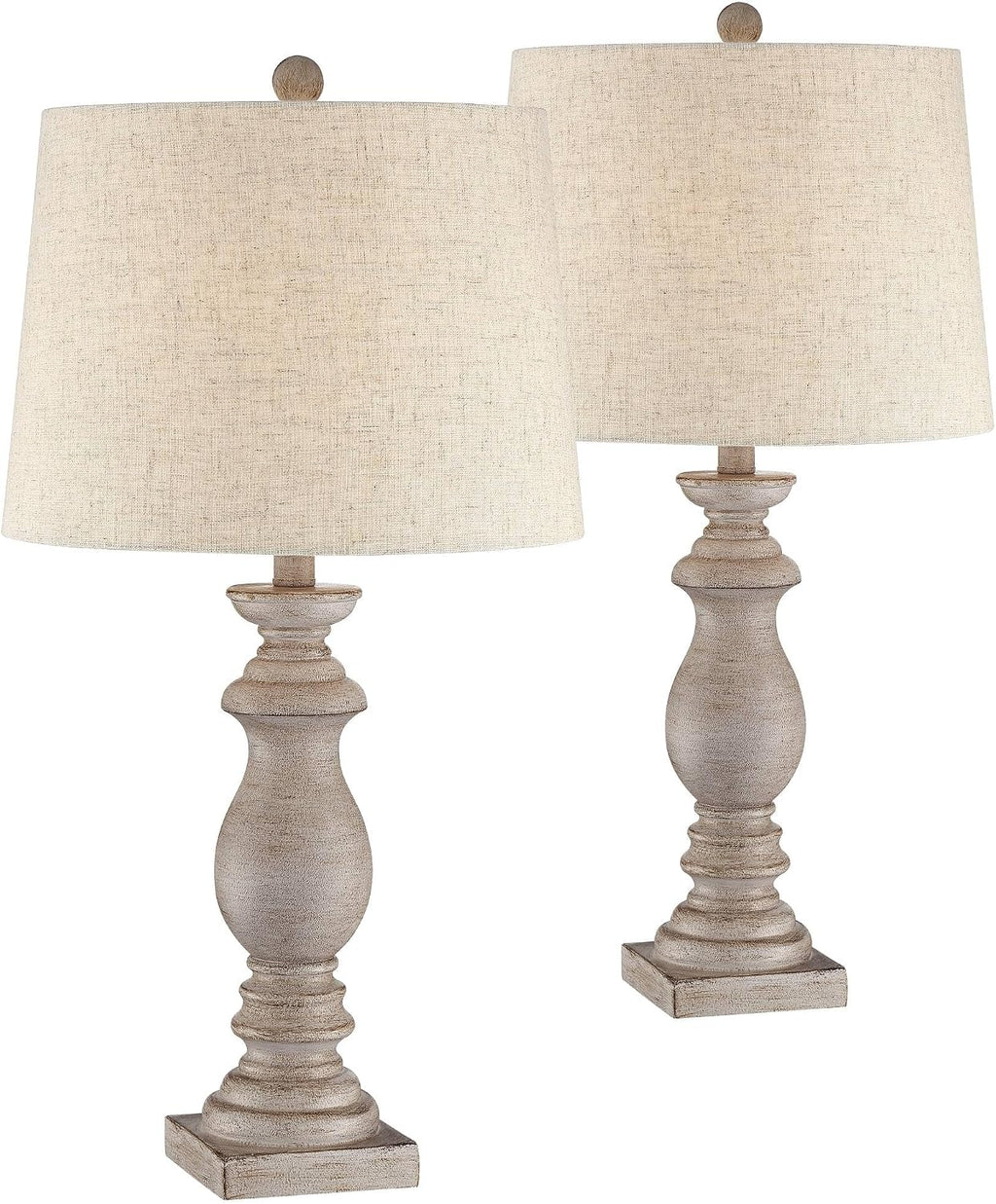 Regency Hill Patsy 26 1/2' Tall Candlestick Traditional Natural Cottage Core Table Lamps Set of 2 with Smart Sockets White-Washed Wood Finish Living Room Bedroom Bedside Nightstand House Office