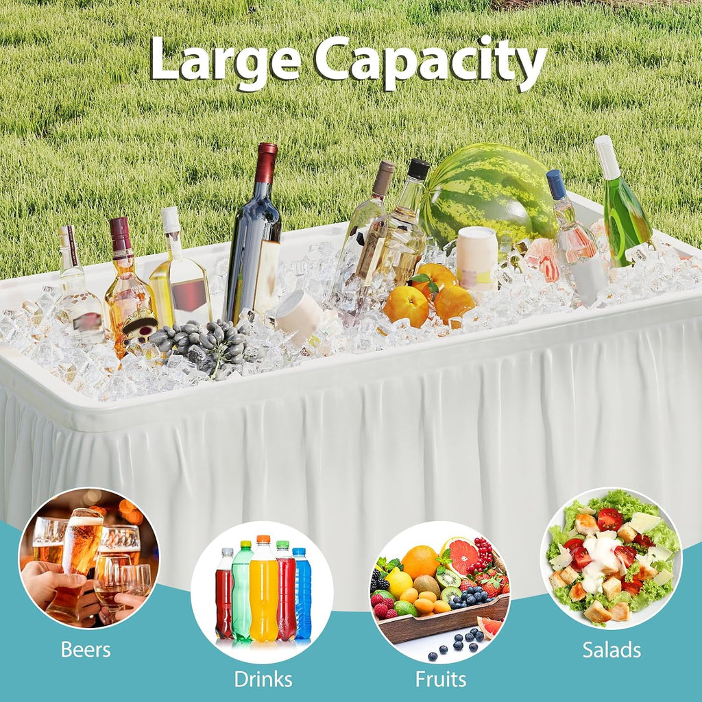 Giantex Folding Ice Cooler Table, 46'' Outdoor Chill Bar Table with Drain, Foldable Bucket & Removable Matching Skirt, for Events, Party, Camping, Buffet Beverage Server, White