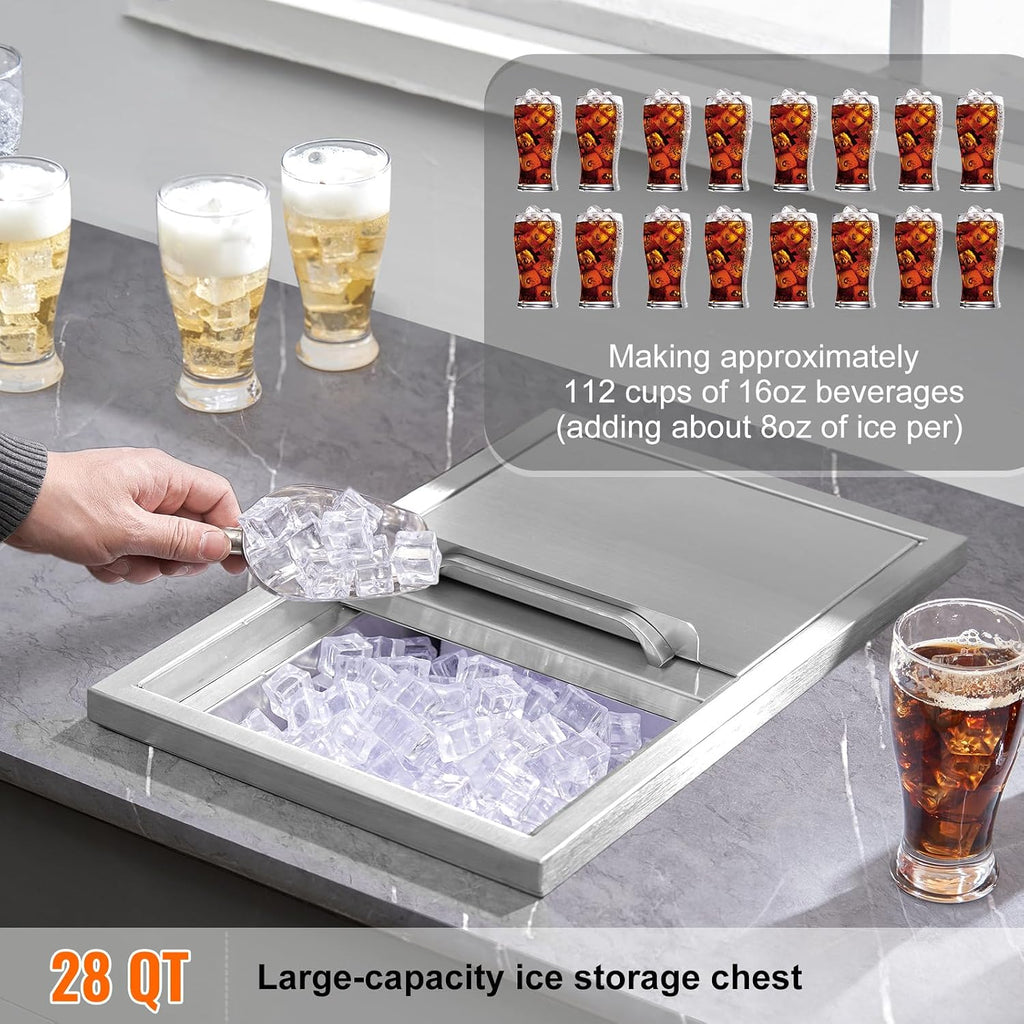 Happybuy Drop in Ice Chest 18L x 12W x 14.5H Inch Stainless Steel Ice Cooler with Sliding Cover Drop in Ice Bin Included Drain-Pipe and Drain Plug for Cold Wine Beer