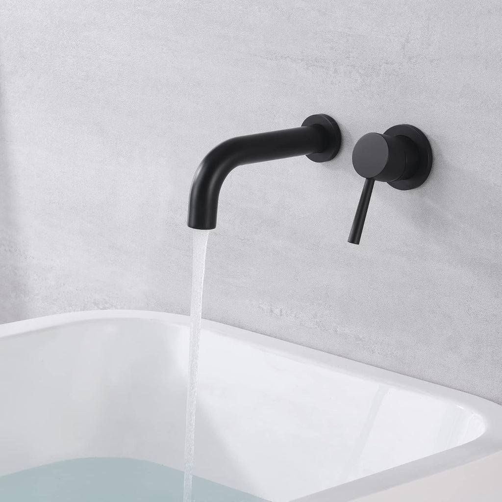 SUMERAIN Matte Black Tub Faucet Set Wall Mount Bathtub Faucet Single Handle, Rough-in Valve Included
